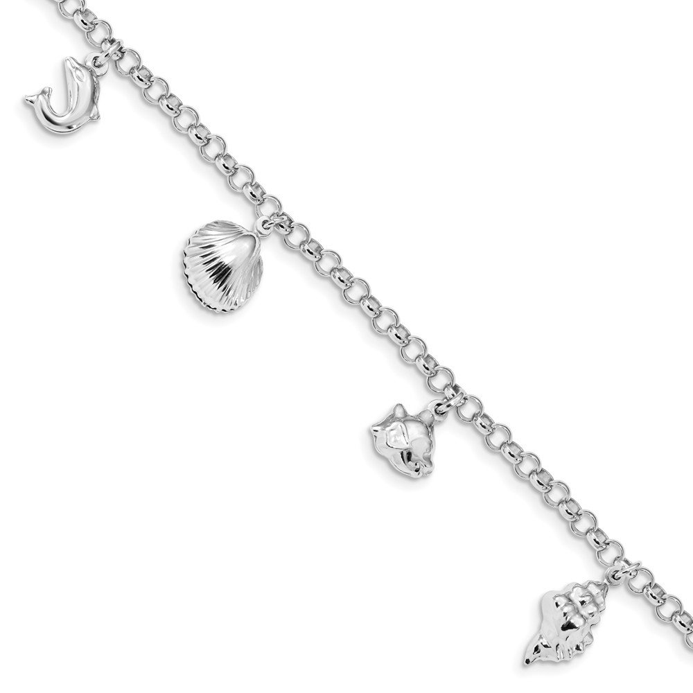 925 Sterling Silver Rhodium Plated Beach Charm Bracelet for Women - Perfect for Summer Vacations, Beach Parties and Gift Giving