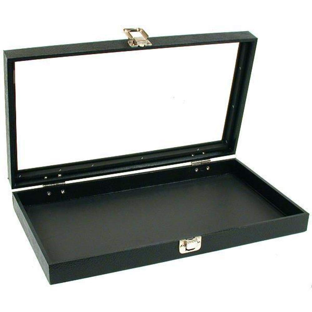 FindingKing Black Glass Top Jewelry Box with Single Metal Latch - 1 Tray Insert & 72-Slot Red Ring Display Foam Pad | Perfect for Jewelry Storage, Display, and Travel Organization