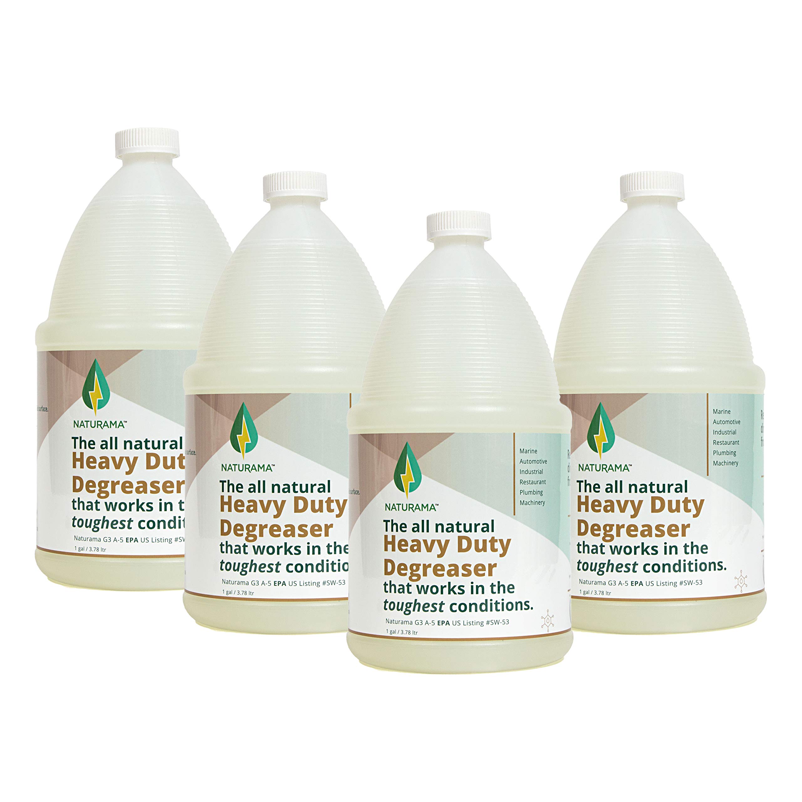 Naturama Heavy Duty Degreaser - Eco-Friendly & Odorless Industrial Strength Cleaner (1 Gallon, 4-Pack) | Removes Grease, Oil & Grime | Perfect for Kitchen, Automotive, Workshop & Factory Cleaning
