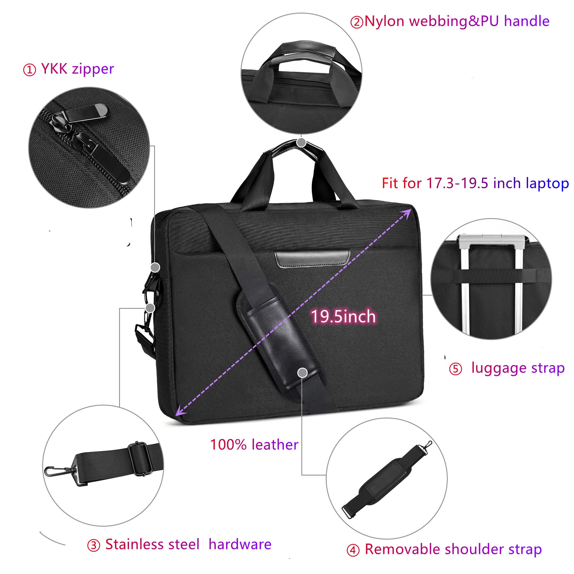 Premium 17.3-18.4 Inch Laptop Briefcase for Dell, HP, ASUS & MacBook Pro - Black Crossbody Shoulder Bag with 3-Layer Durable Lightweight Design - Perfect for Business Travel, Commuting & Protecting Your Laptop, DVD Player or Art Supplies