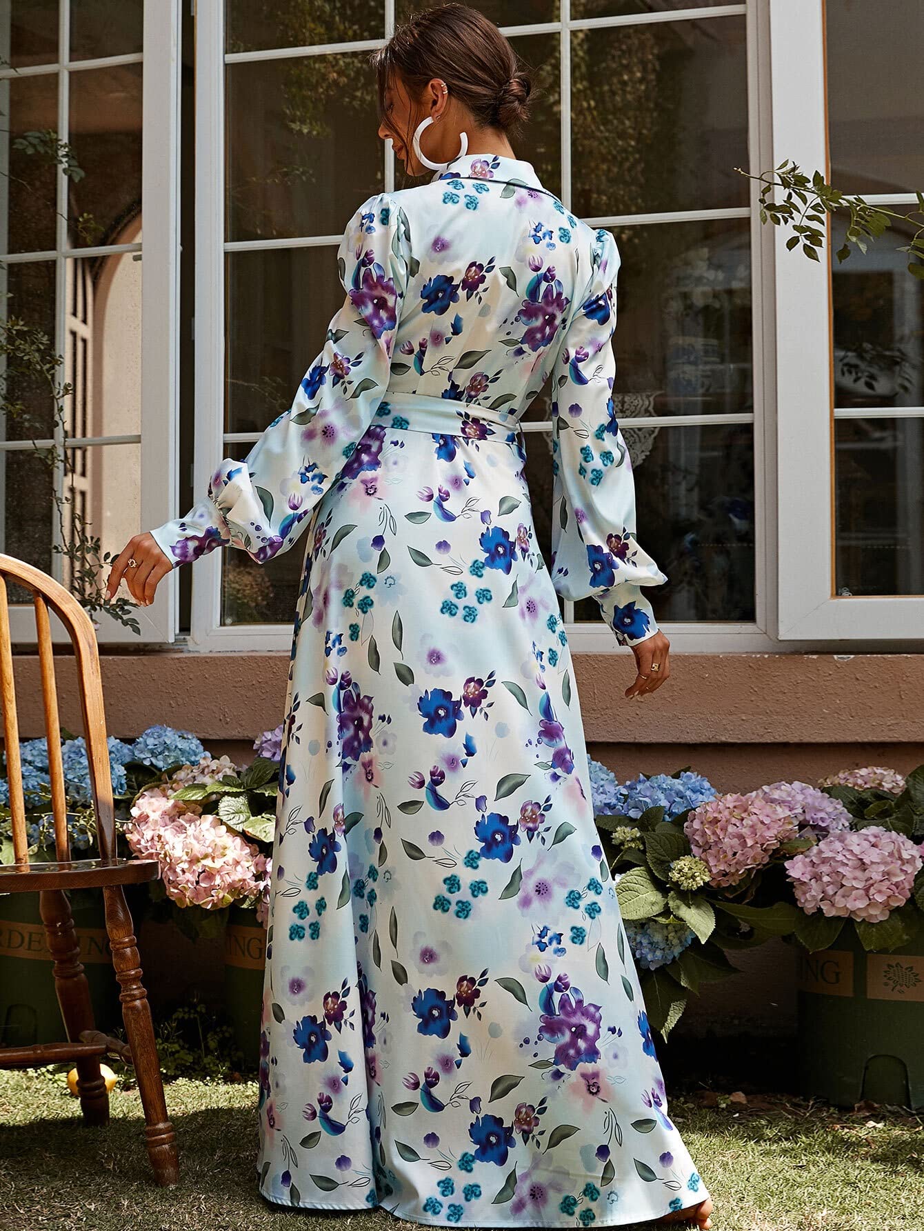 Boho Floral Print Long Sleeve Shirt Dress for Women - Lantern Sleeve Belted Tunic with Adjustable Waist - XL Size Multicolor - Perfect for Prom, Parties & Casual Outfits