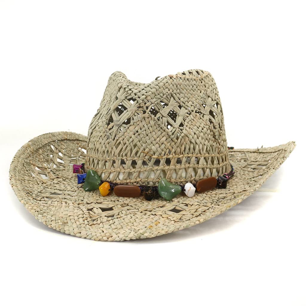 Western Cowboy Straw Hat for Men - 56-58cm Sun Hat for Outdoor Travel, Beach & Summer Activities - Lightweight & Breathable Cowboy Style Sun Protection