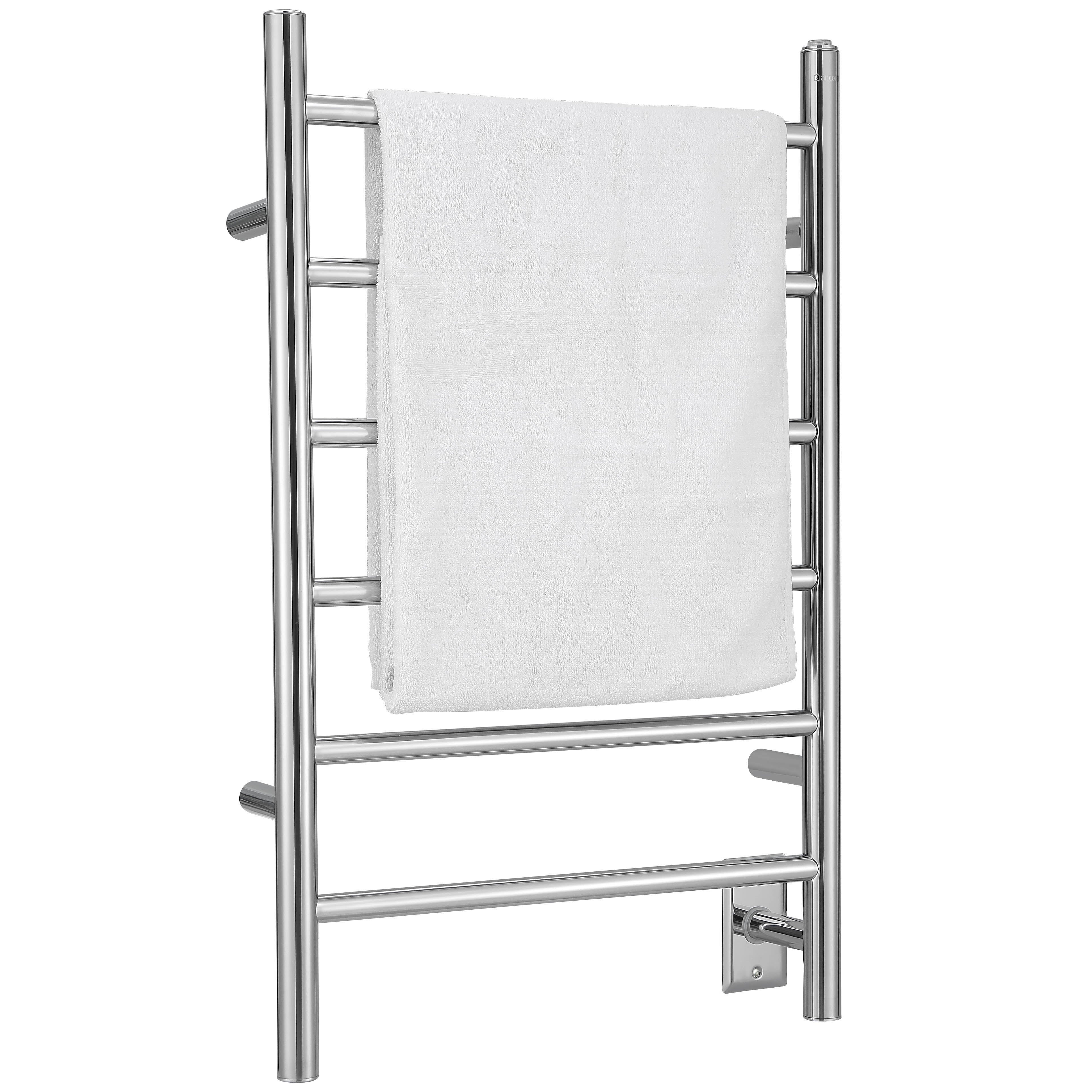 Premium 6-Bar Hardwired & Plug-in Towel Warmer - Polished Stainless Steel - Fast Heating Bathroom Luxury for Spa, Hotel & Home Use