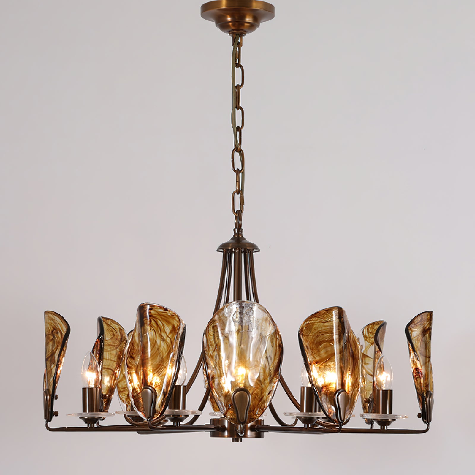 Amber Shell Chandelier - Elegant Coastal Lighting Fixture for Beach House, Dining Room, or Bedroom Decor | Handcrafted Seashell Pendant Light with Warm Glow