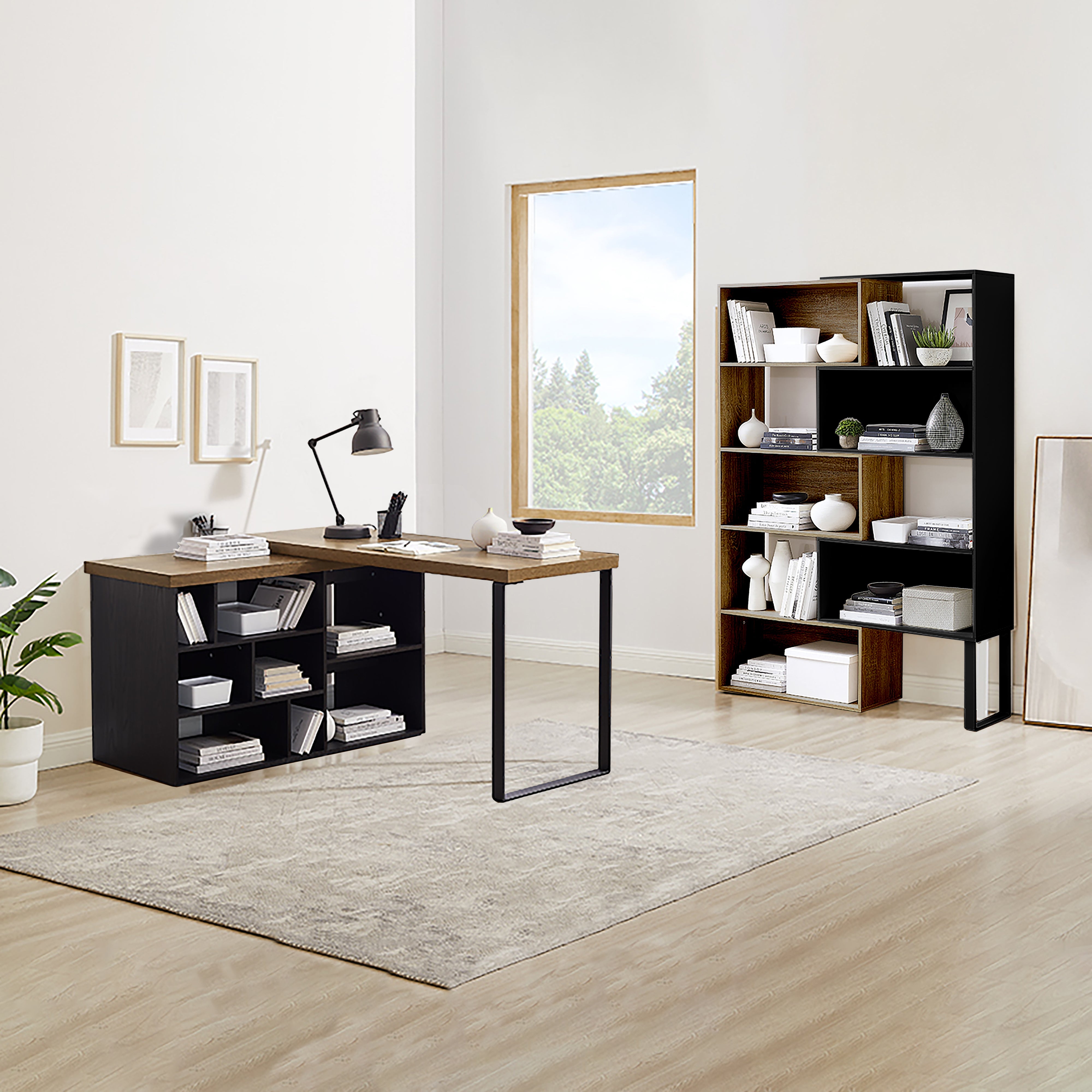 Criterion 180cm Dark Oak Black Accord Bookcase - Modern Wooden Bookshelf for Living Room, Home Office & Library Storage