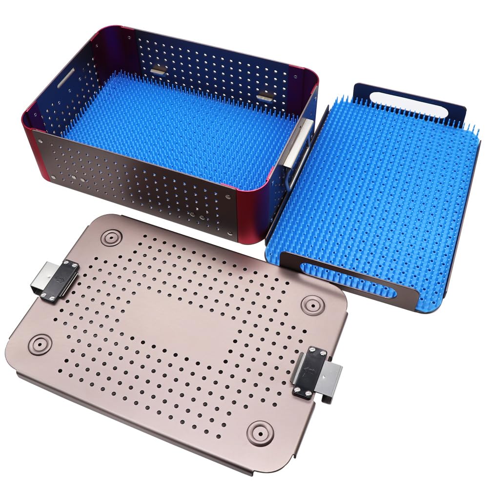 Aluminum Alloy Sterilization Tray Case - Double Layer Surgical Instrument Sterilizing Box with Non-Slip Silicone Mat | Perfect for Hospitals, Clinics & Dental Offices