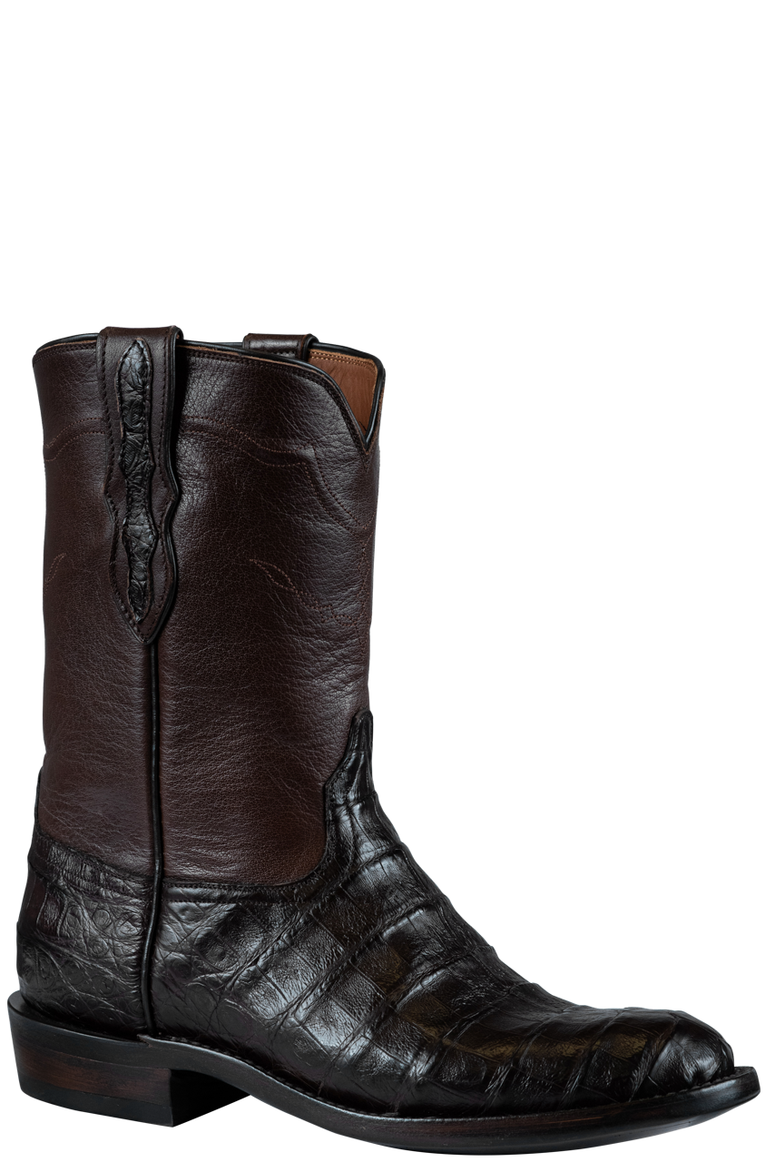 Premium Black Jack Caiman Belly Roper Boots in Chocolate Brown - Handcrafted Cowboy Boots for Men | Perfect for Rodeo, Western Fashion & Country Events