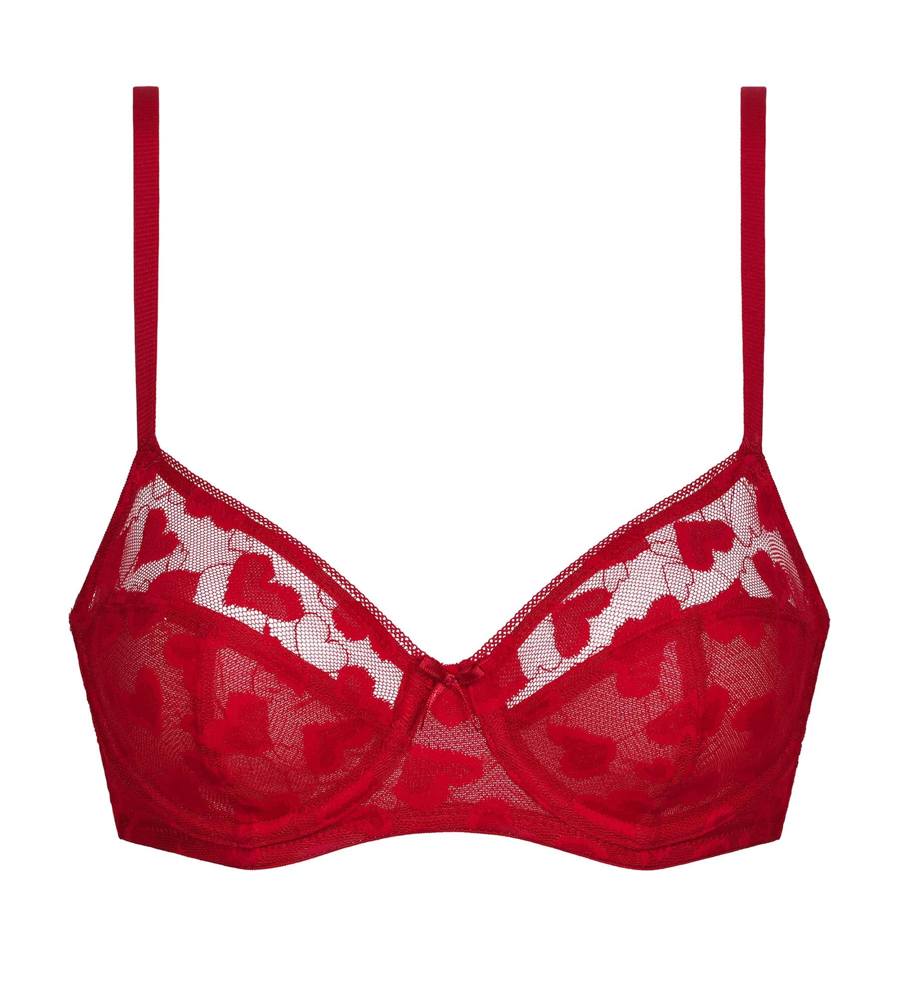 Red Lace Underwire Push-Up Bra by Dim Coeur - Floral Pattern for Comfort & Support | Perfect for Date Nights & Special Occasions