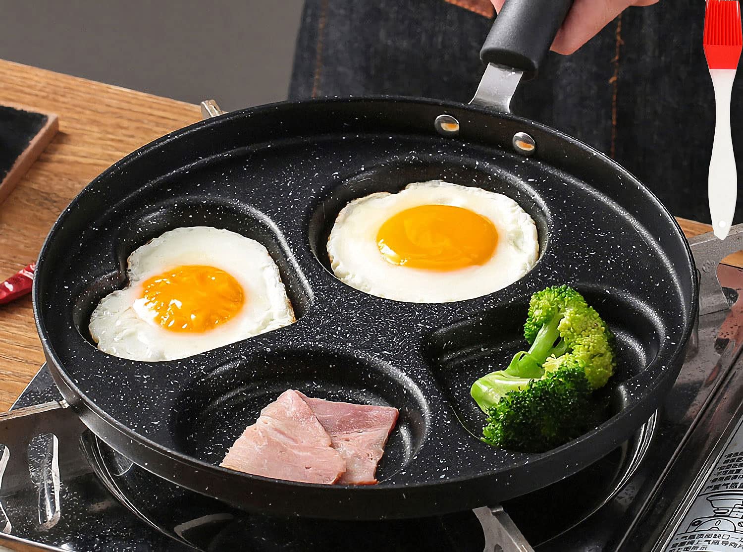 NINGVIHE Nonstick Egg Frying Pan - Heart Shaped Skillet for Perfect Omelets, Pancakes & Breakfast - Multi Egg Cooker with Circles & Hearts Design - Ideal for Home Kitchen, Camping & Gifts