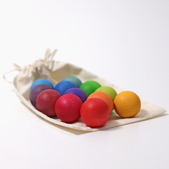 Grimm's Wooden Balls - Set of 12 Small Natural Wooden Toy Balls for Kids, Montessori Learning, Sensory Play, and Home Decor