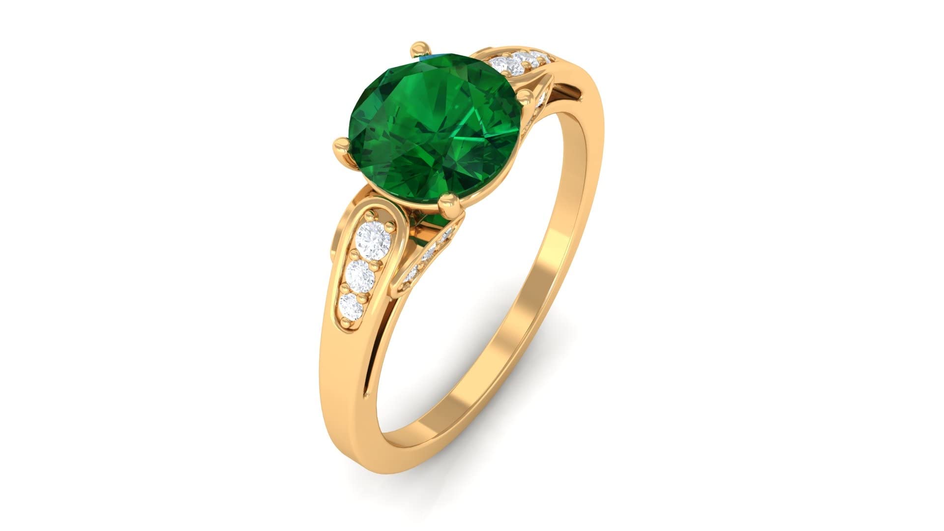 1.50 CT Lab-Created Emerald & Moissanite Engagement Ring in 14K Solid Gold - Solitaire Minimalist Wedding Band for Women, Anniversary Gift, Bridal Jewelry