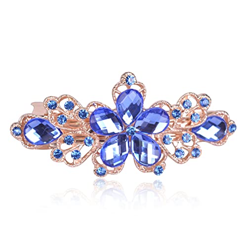 Sankuwen Dark Blue Rhinestone Hair Clip - Elegant Flower Design Hairpin for Women, Bridal Accessories, Prom, Wedding, and Special Occasions