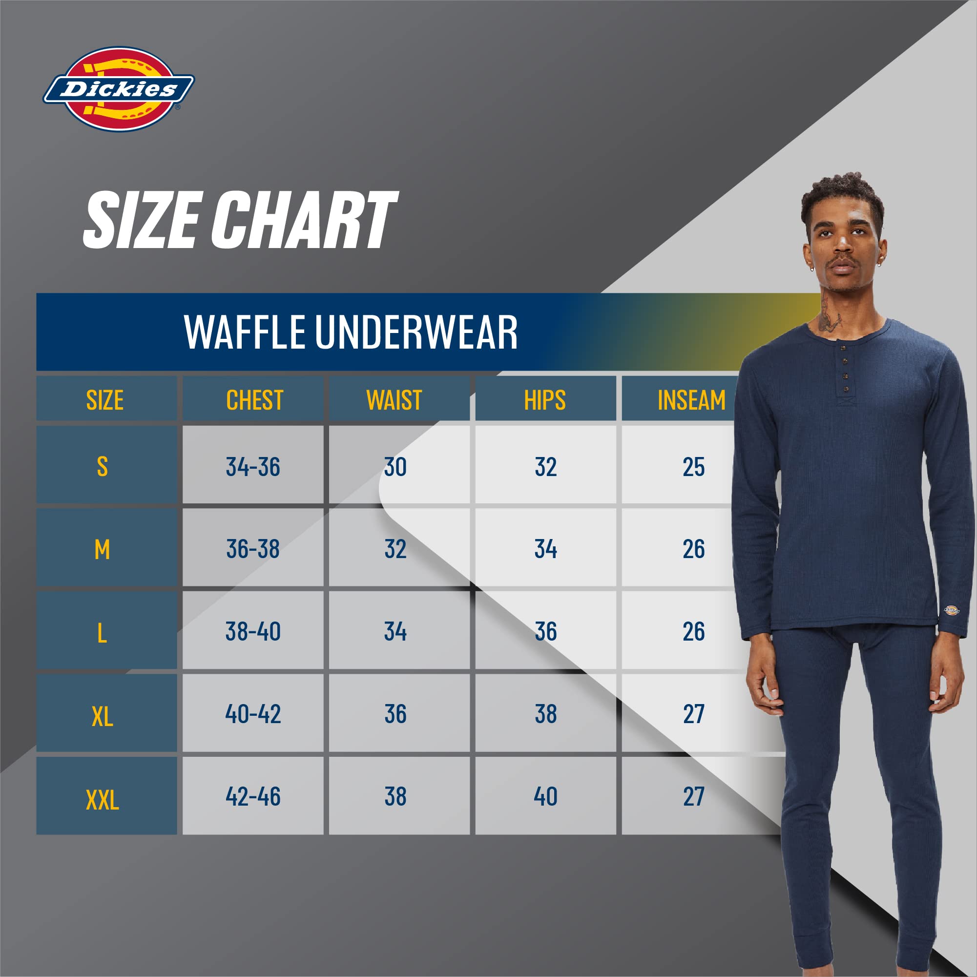 Dickies Men's Thermal Underwear Set - 2 Piece Waffle Knit Long Johns & Henley Base Layer for Cold Weather (Navy) - Winter Workwear, Outdoor Activities & Layering