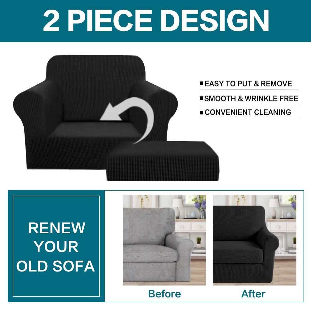 Turquoise 2-Piece Washable Jacquard Chair Covers for Living Room Armchairs & Sofas - Thick Furniture Protector Slipcovers with Arms (Black) - Perfect for Home Decor, Parties, and Pet Protection