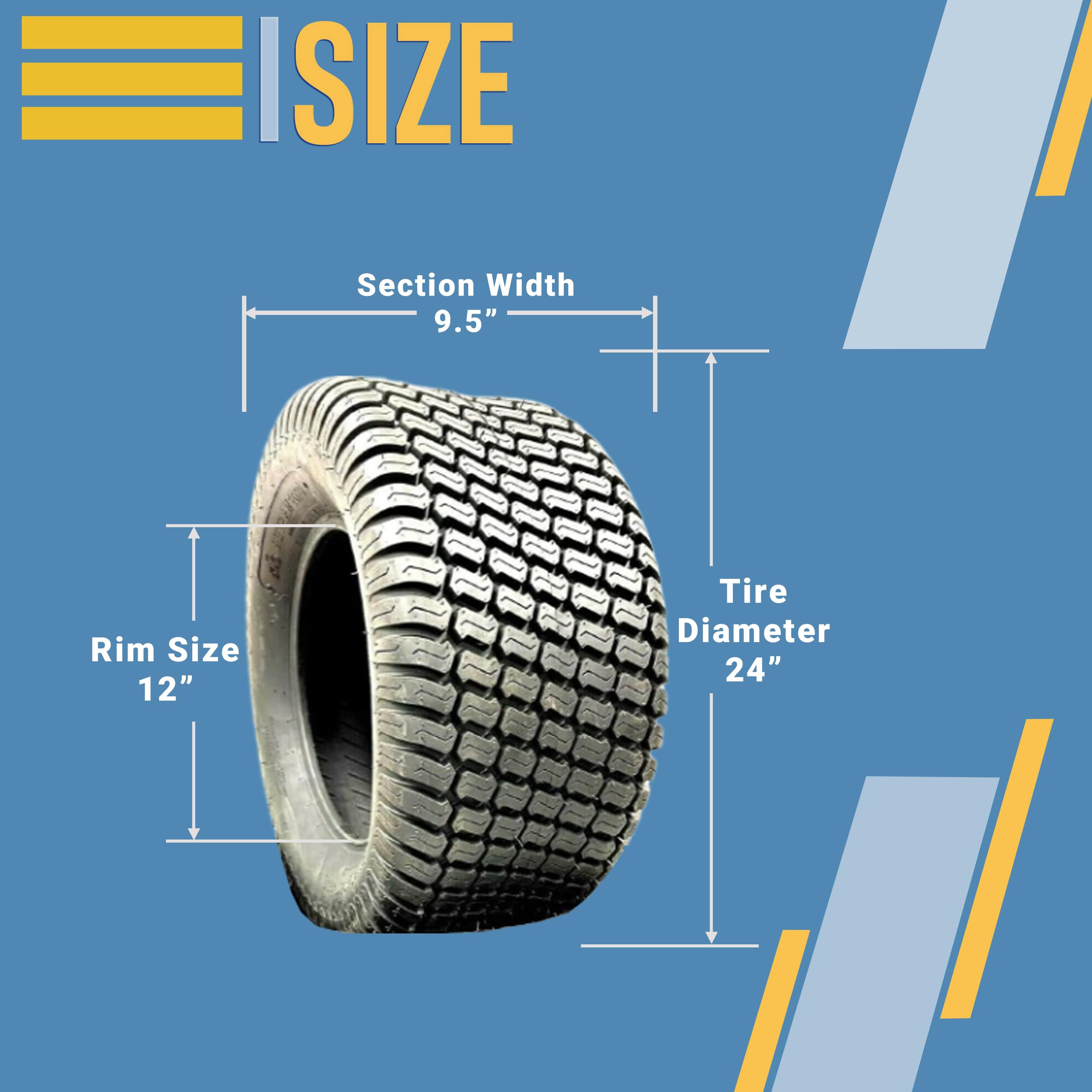 Heavy Duty 24x9.50-12 Tubeless Lawn Tractor Tires - Pair of 2, Fits 24x950-12 Rims, Replacement for Enhanced Traction & Stability - Perfect for Mowing, Landscaping & Yard Maintenance