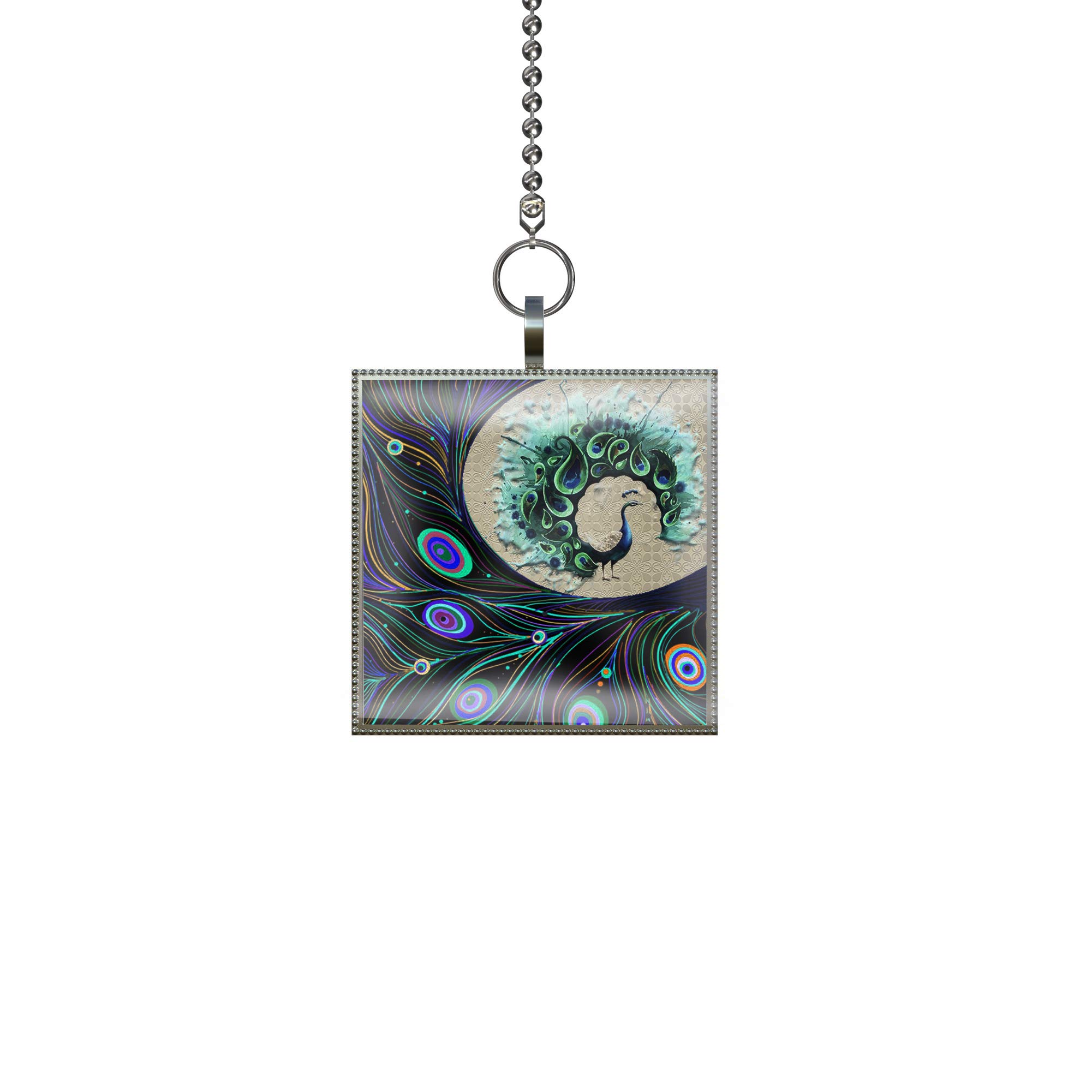 Abstract Peacock Swirl Ceiling Fan Pull Chain - Decorative Square Pendant Light Switch Pull for Home, Bedroom, Living Room & Nursery Decor