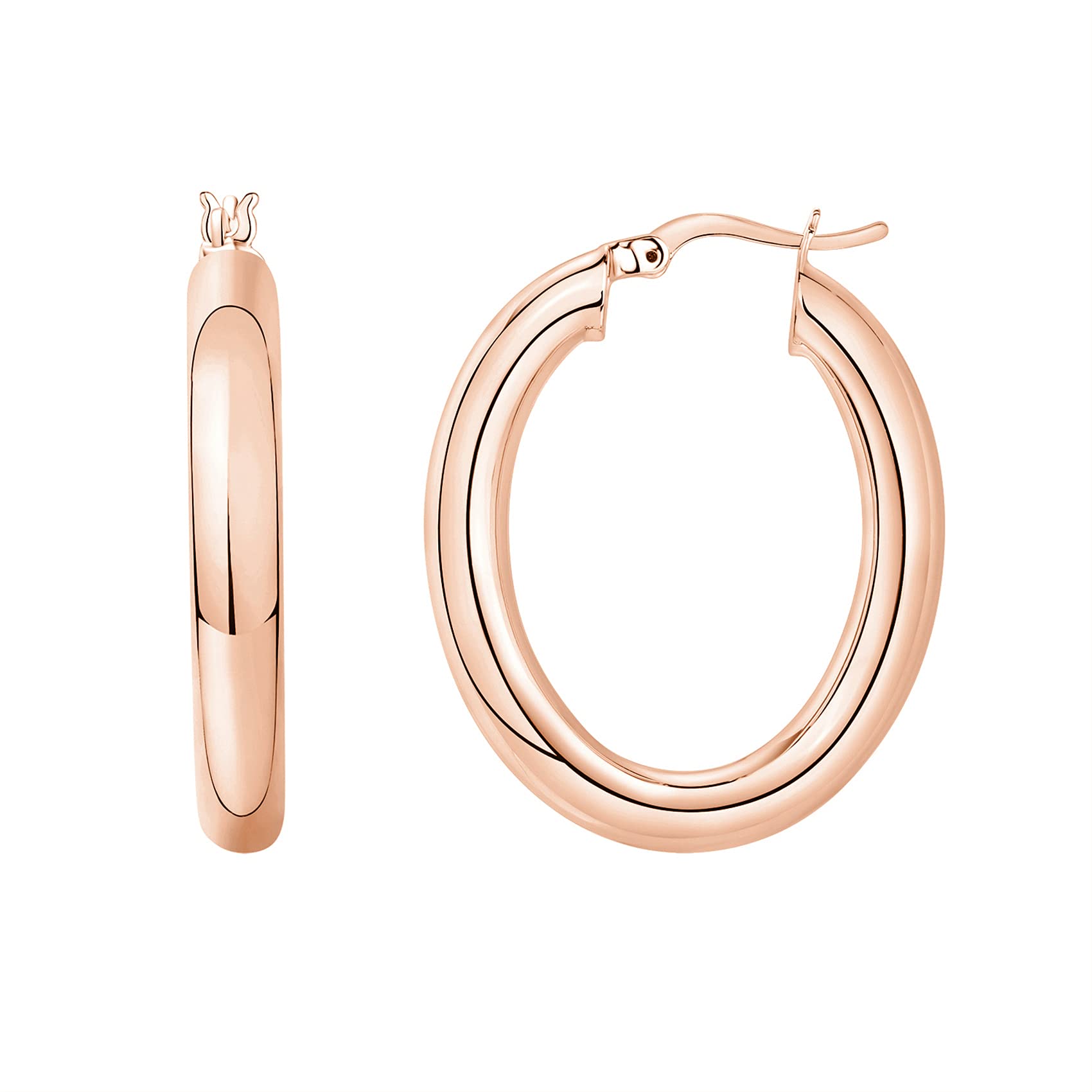 PAVOI 14K Gold Plated Sterling Silver Oval Chunky Hoop Earrings for Women | Lightweight Post Earrings | Perfect for Everyday Wear, Parties & Special Occasions
