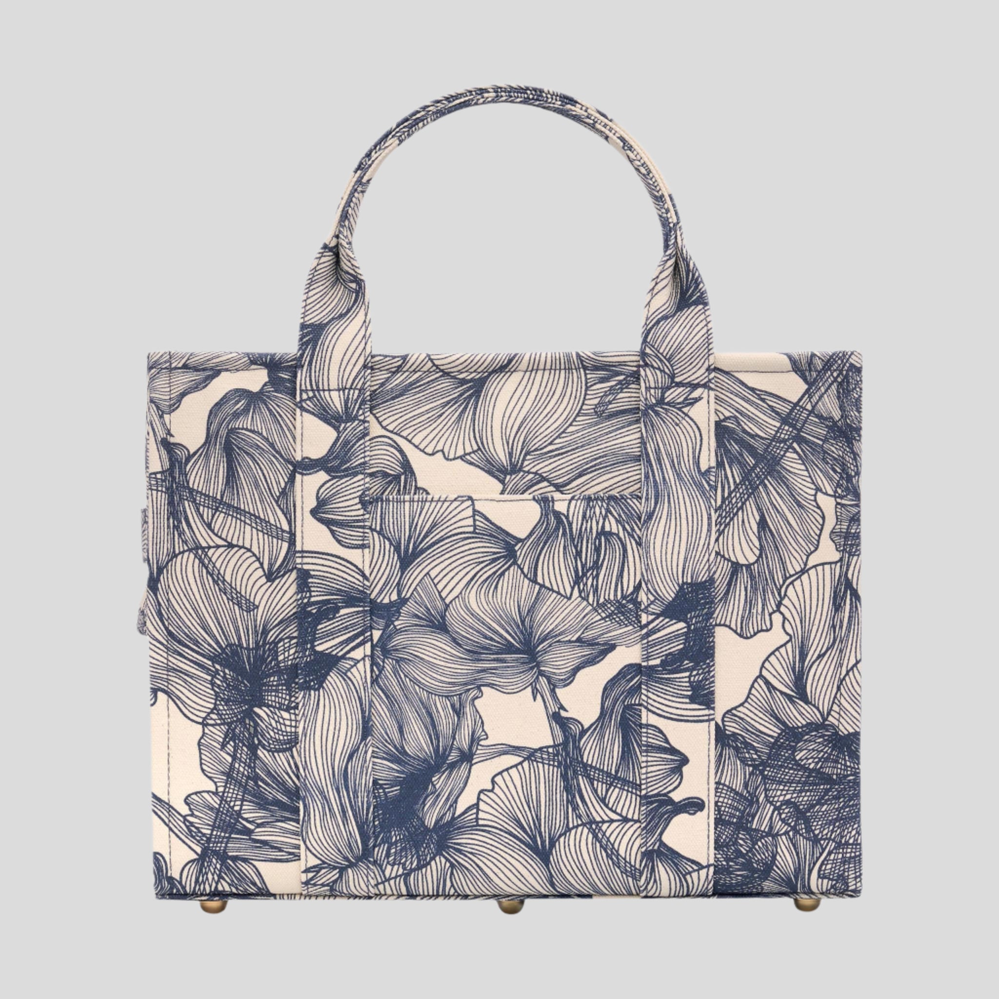 Stylish Small Bon Vivant Structured Tote Bag in Navy Floral Print - Perfect for Work, Travel & Everyday Use