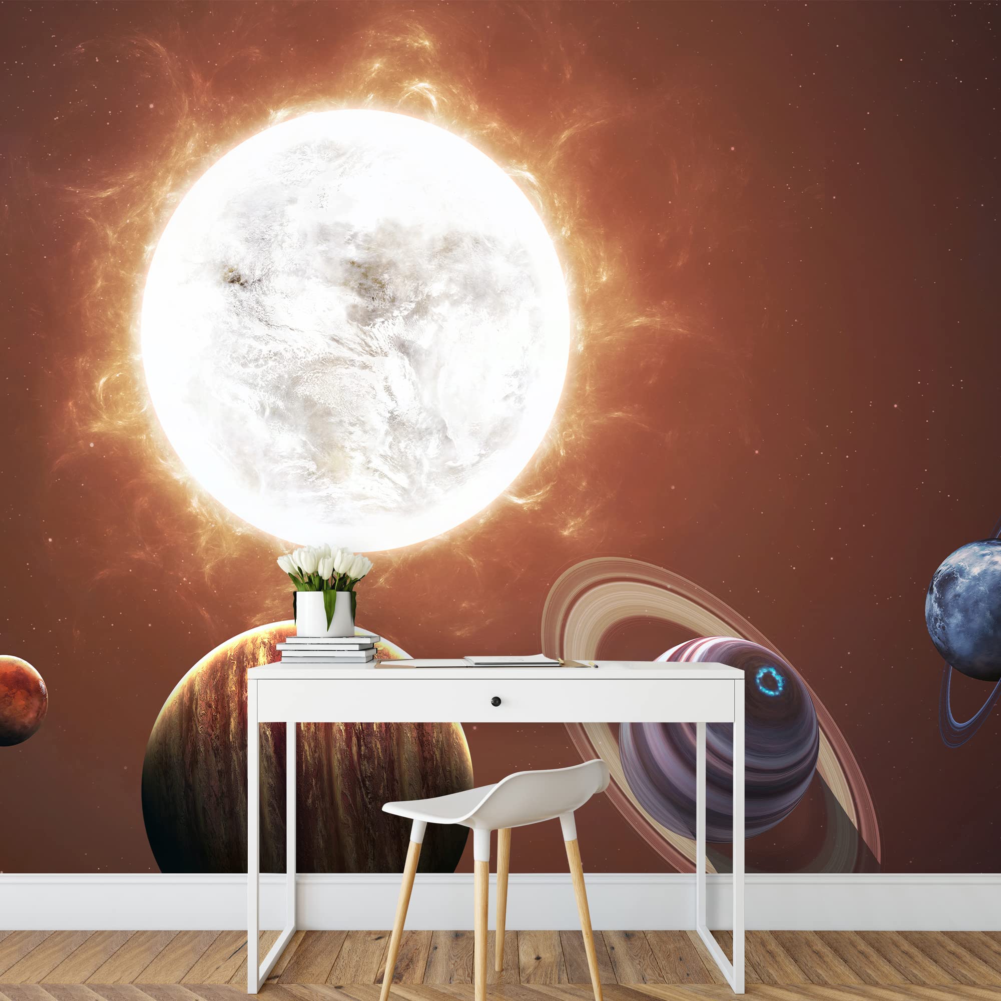 Removable Peel and Stick Wallpaper - Space Universe Planets Wall Mural for Bedroom (100x144 inches) - Perfect for Kids Room, Nursery, or Home Office Decor