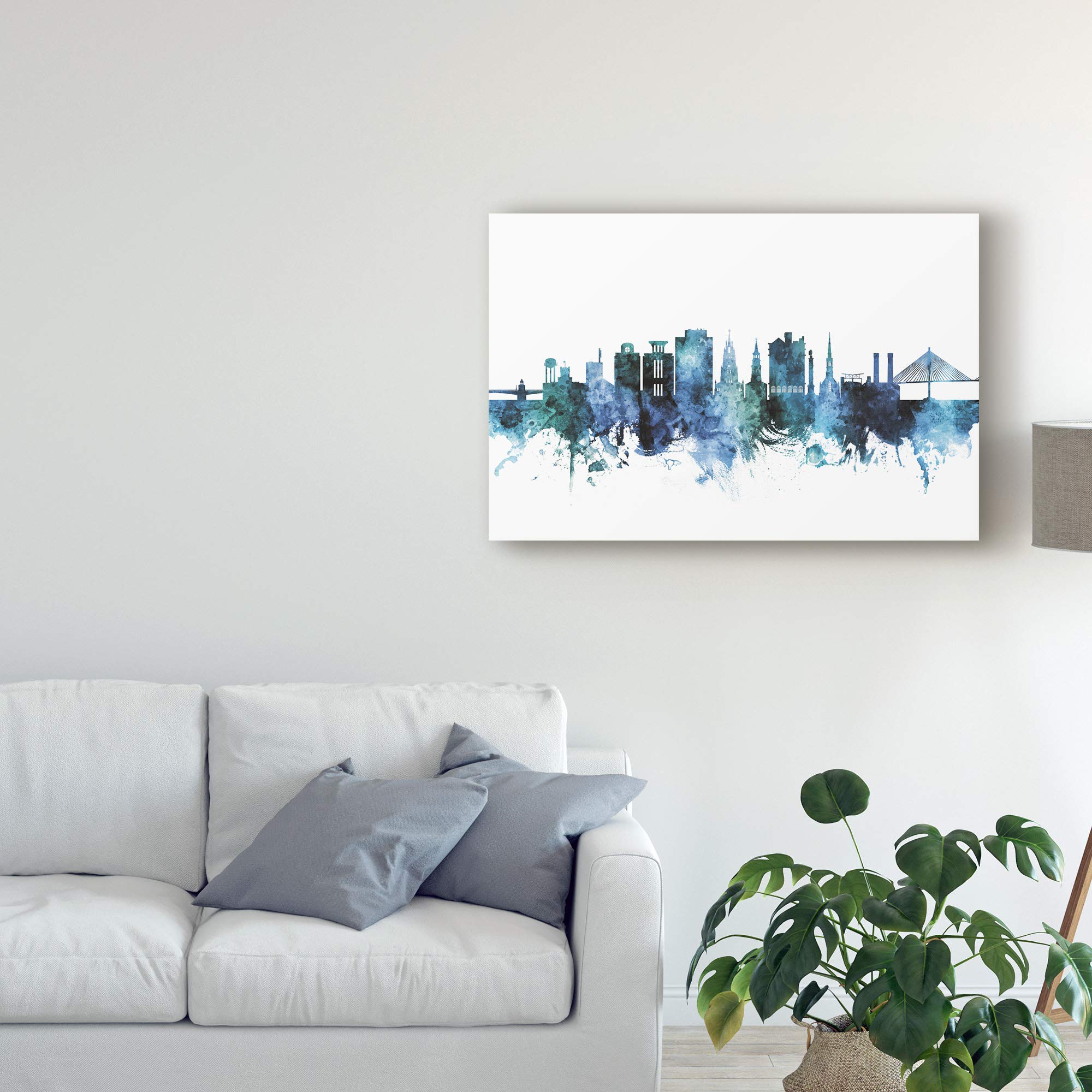 Michael Tompsett Charleston South Carolina Skyline Blue Art Print - 16x24 Inches - Modern Wall Decor for Living Room, Office & Bedroom