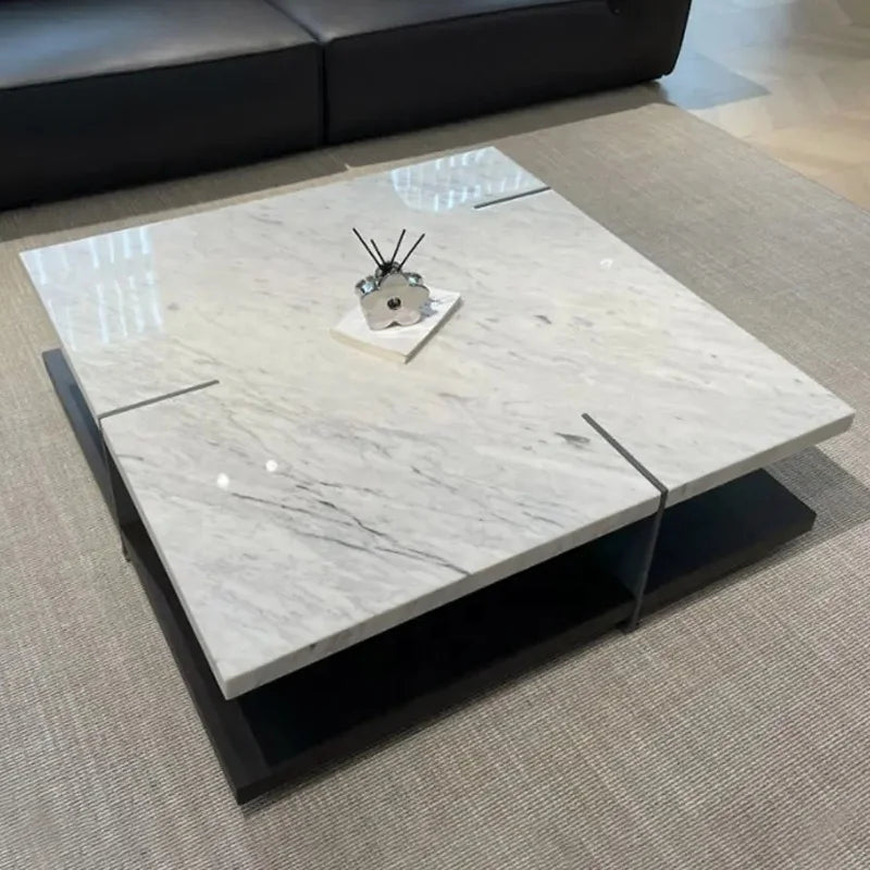 Premium Natural Marble & Solid Wood Coffee Table - Modern Living Room Centerpiece for Home Decor, Office & Lounge Areas