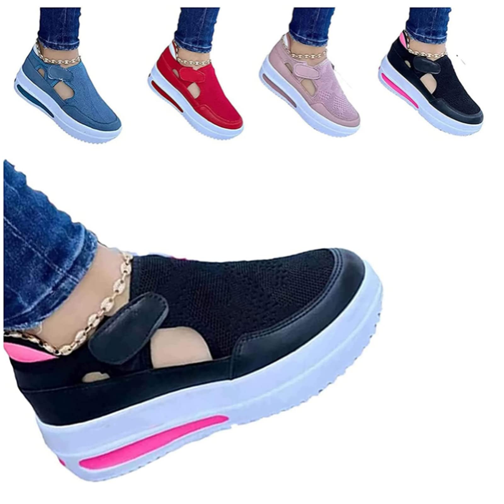 EEUK 2022 Women's Spring Sneakers - Breathable Casual Sport Shoes, Comfortable Canvas Walking Shoes with Fly Woven Mesh Design (US 5.5, Black) - Perfect for Gym, Running, Travel & Daily Wear