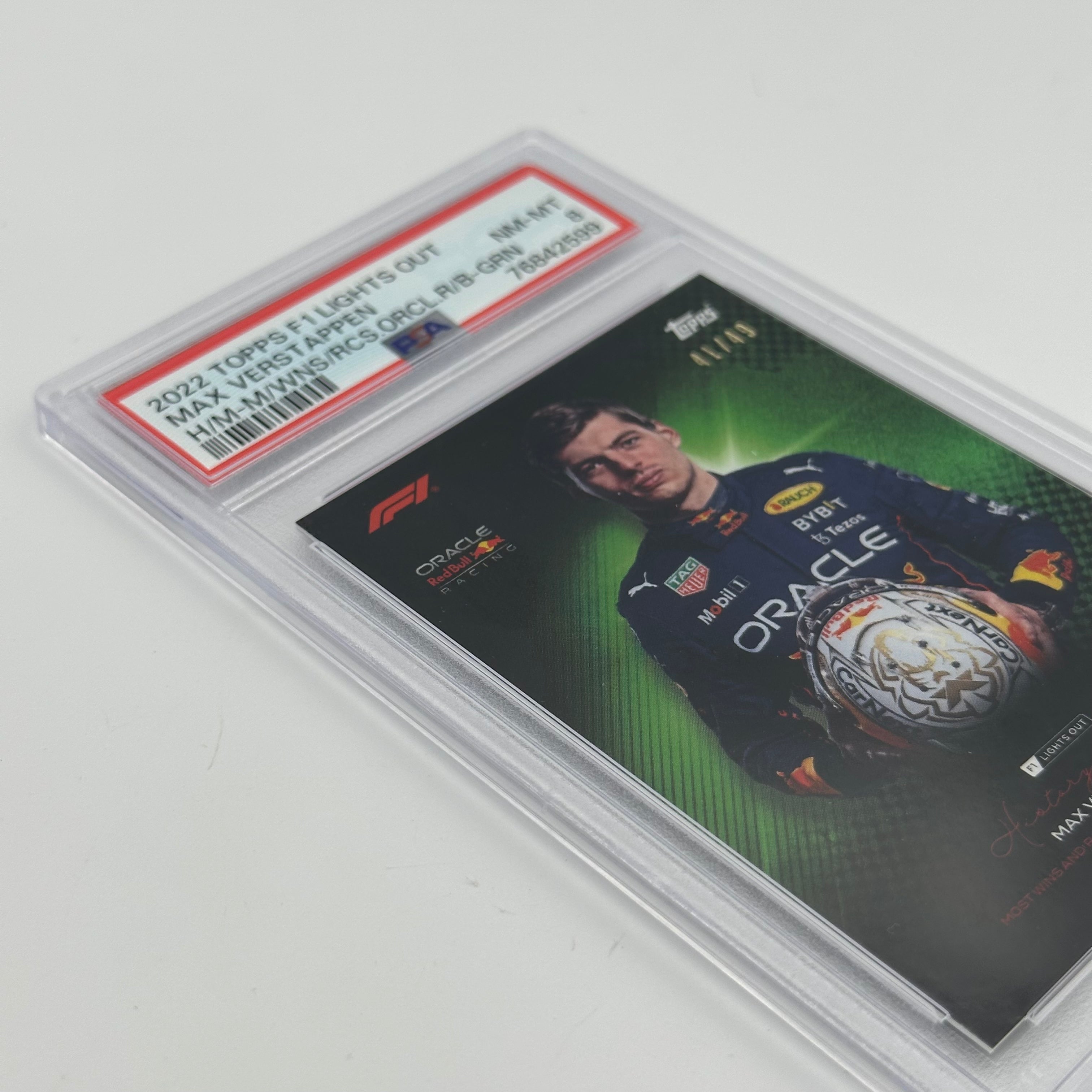 PSA 8/49 Max Verstappen History Maker - Most Wins and Races Green Parallel - Limited Edition Racing Collectible for Fans & Sports Memorabilia Enthusiasts - Perfect for Display, Gifts, and Investment