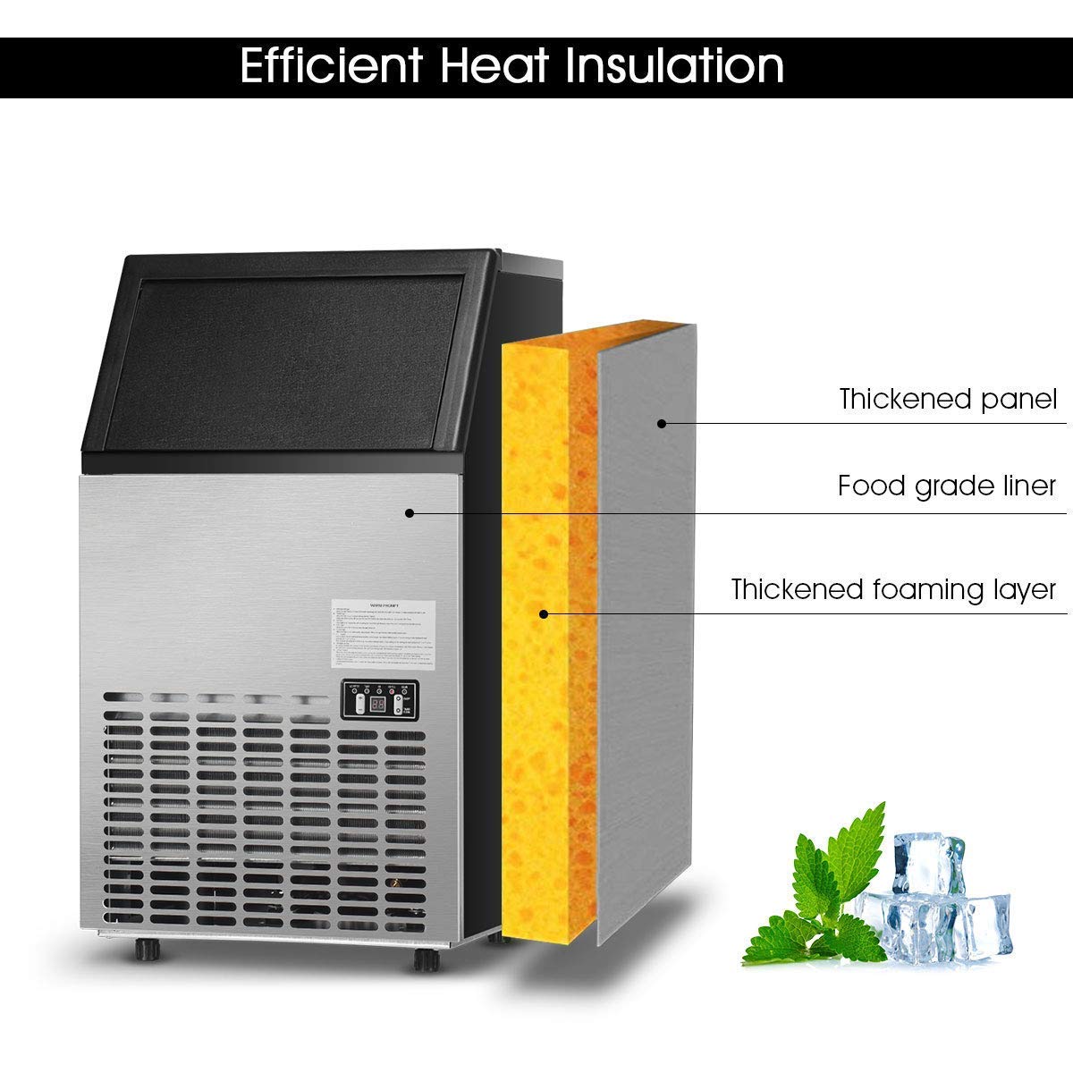 MAT EXPERT Commercial & Home Ice Maker Machine - 33lbs Stainless Steel Electric Ice Cube Maker with Storage Bin & Ice Shovel - Free Standing for Restaurants, Bars, Coffee Shops, Parties & Home Use - Perfect for Beverage Service, Cocktails & Entertaining