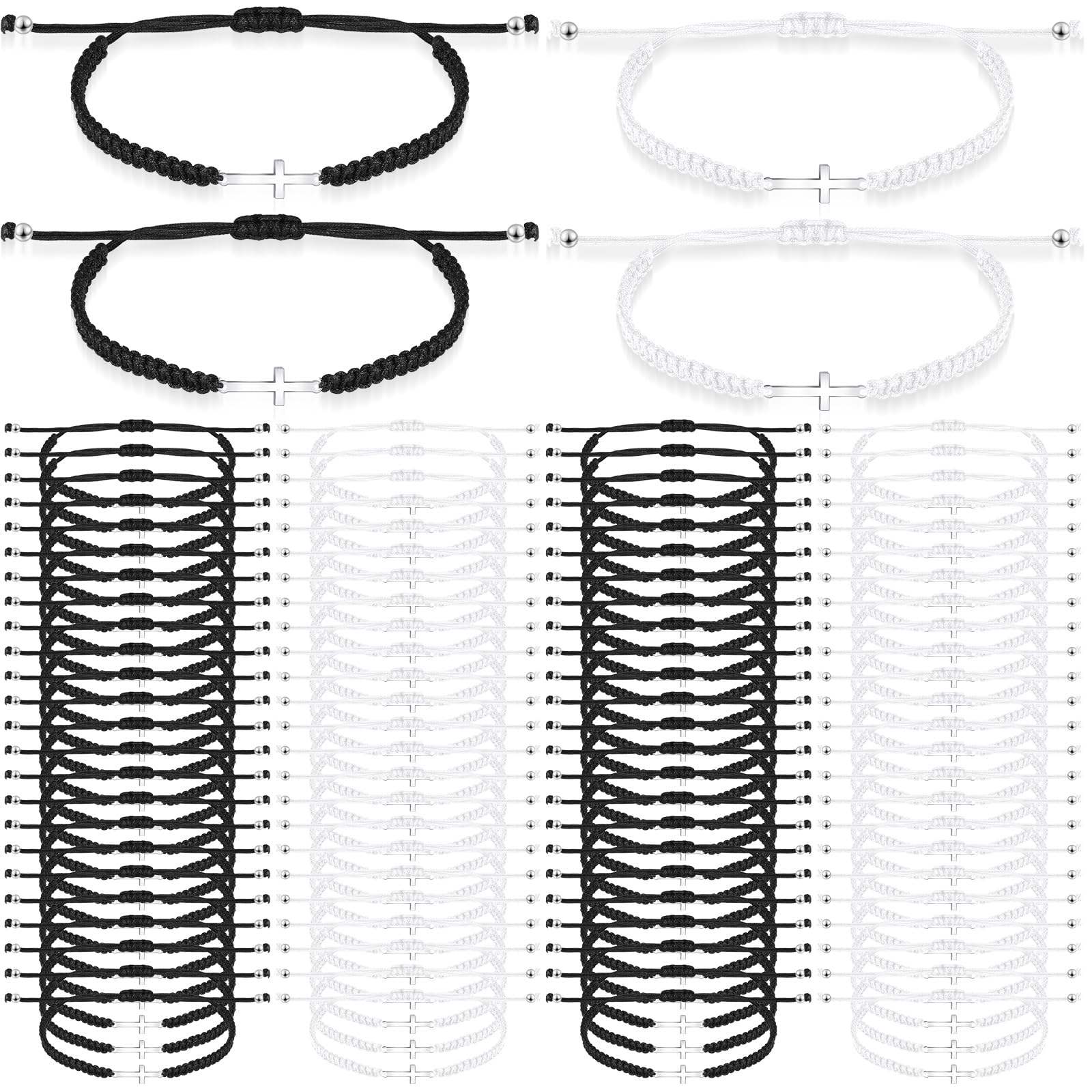 100 Pcs Adjustable Christian Cross Braided String Bracelets Bulk - Religious Gifts for Easter, Graduation, Baptism, Church, Funerals - Unisex Faith Jewelry for Men & Women - Perfect for Prayer Groups, Bible Study & Spiritual Events