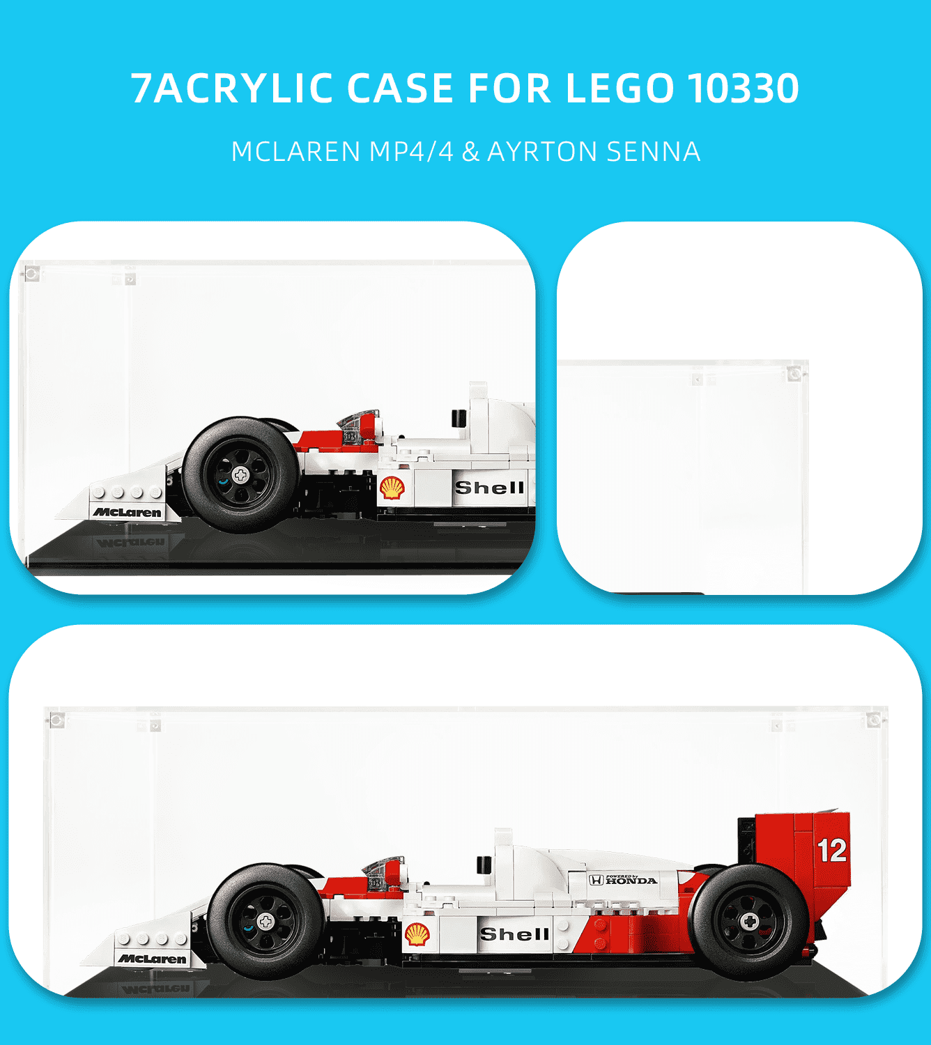 LEGO McLaren MP4/4 & Ayrton Senna 10330 Display Case - Premium Acrylic Showcase for LEGO Technic Model Car - Perfect for Collectors & Home Office Decor