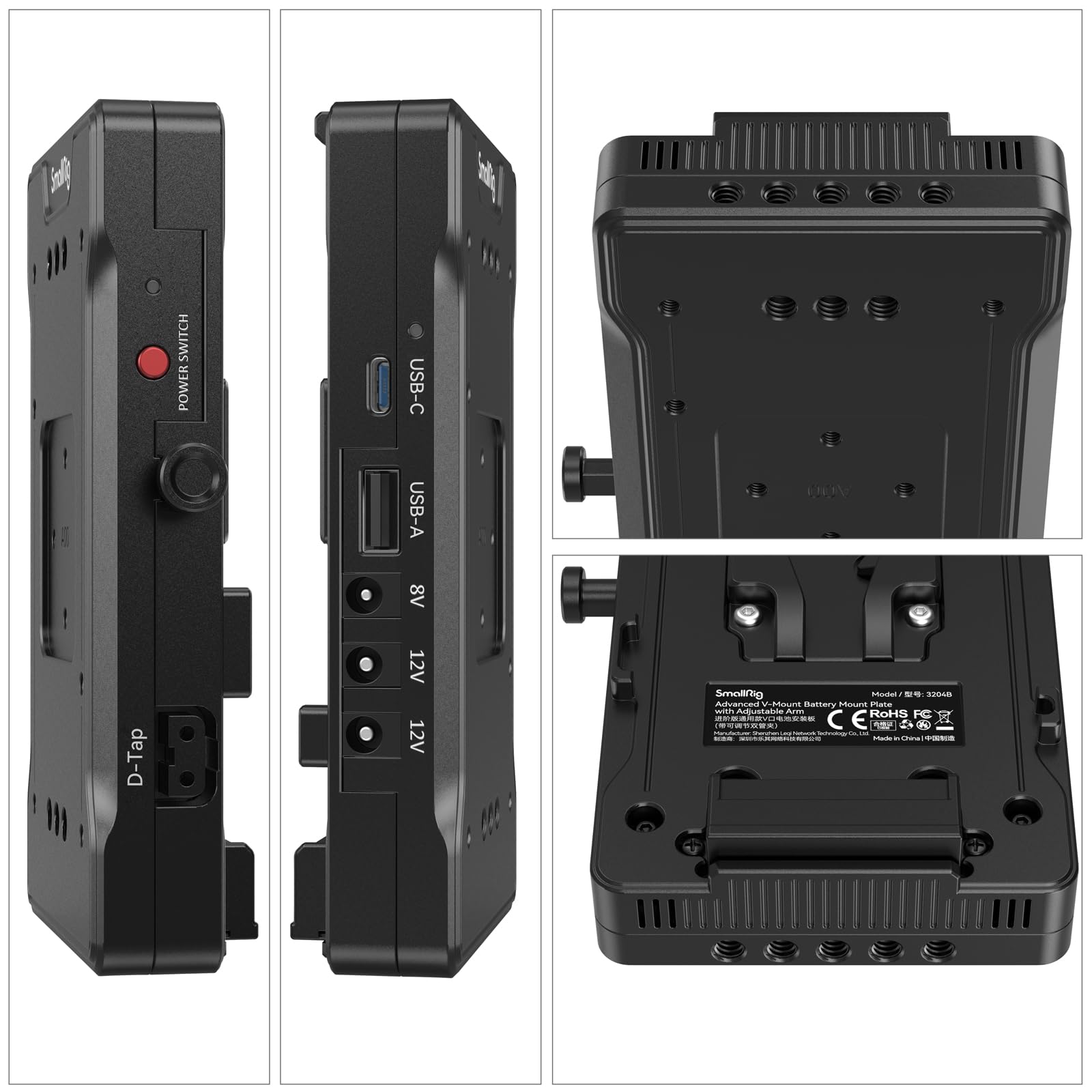 SmallRig V Mount Battery Adapter Plate with PD 65W USB-C Fast Charger, QC Protocol USB-A, D-TAP, 8V & 12V DC Output - Compatible with Sony Canon DSLR Cameras & Camcorders - Perfect for Professional Video Shooting, Live Streaming & On-Location Power Supply