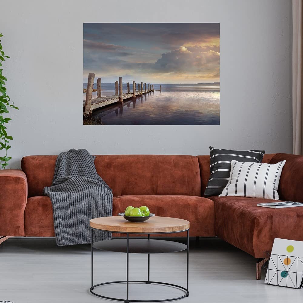Evening Reflection Canvas Wall Art - 43x32 Inch Hand-Painted Fine Art Print by Mike Calascibetta - Ready to Hang Home Decor for Living Room, Bedroom, Office - Perfect for Modern & Contemporary Interior Design