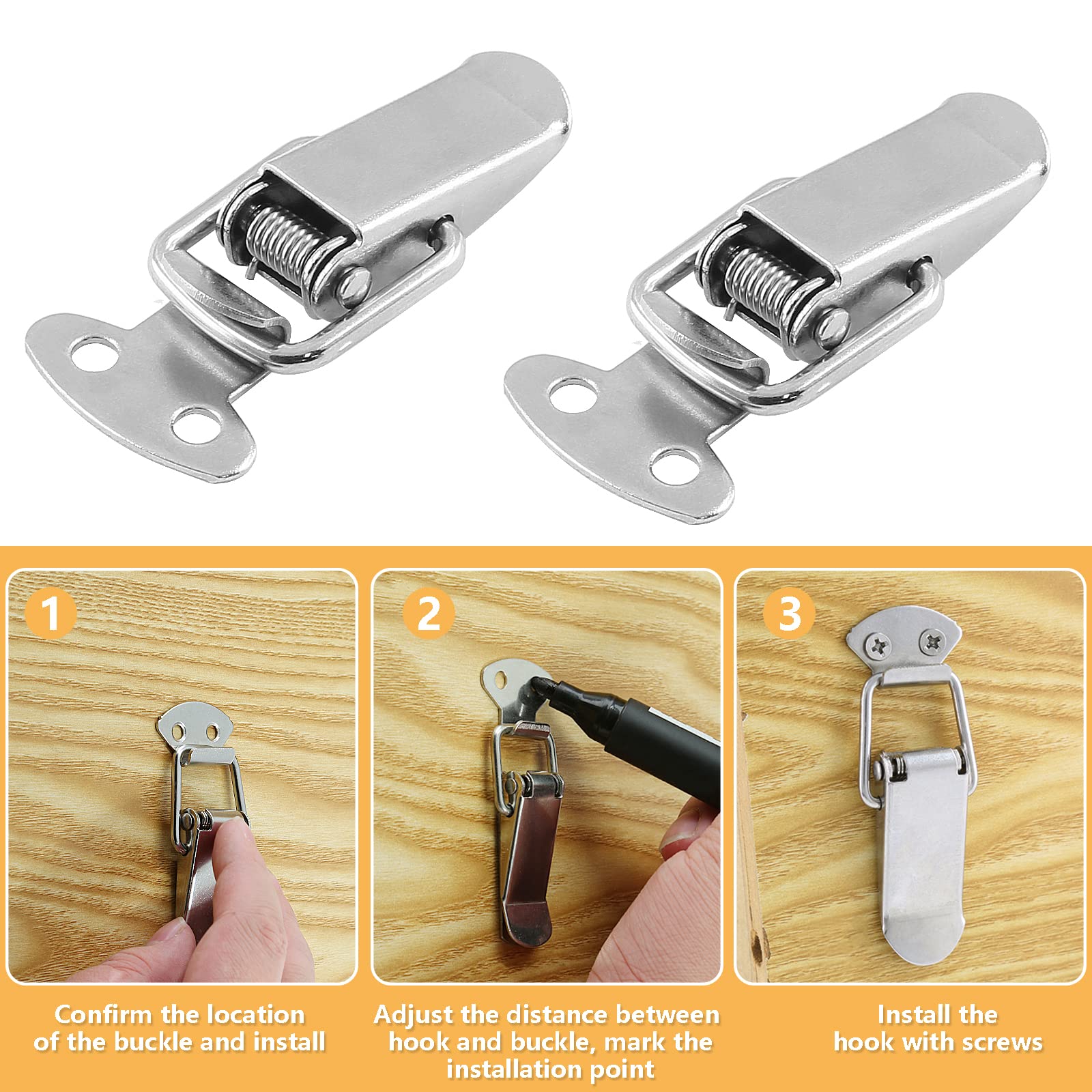 8Pcs Stainless Steel Spring Loaded Toggle Latch Lock - 48mm (1.89