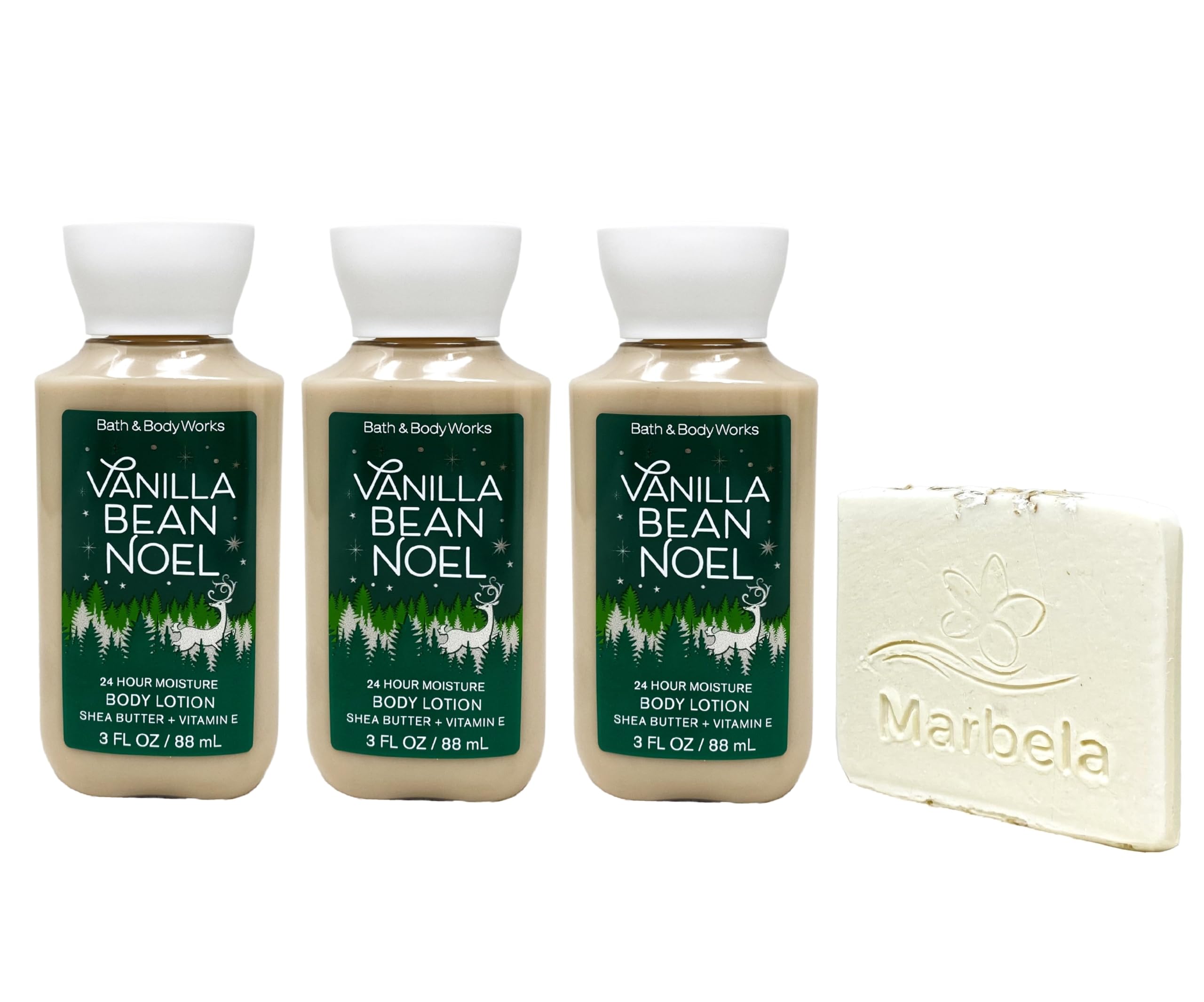 Bath & Body Works Vanilla Bean Noel 3-Piece Mini Body Lotion Gift Set with Natural Oats Sample Soap - Travel Size Moisturizing Cream for Dry Skin - Perfect for Holidays, Gifts & On-The-Go Hydration