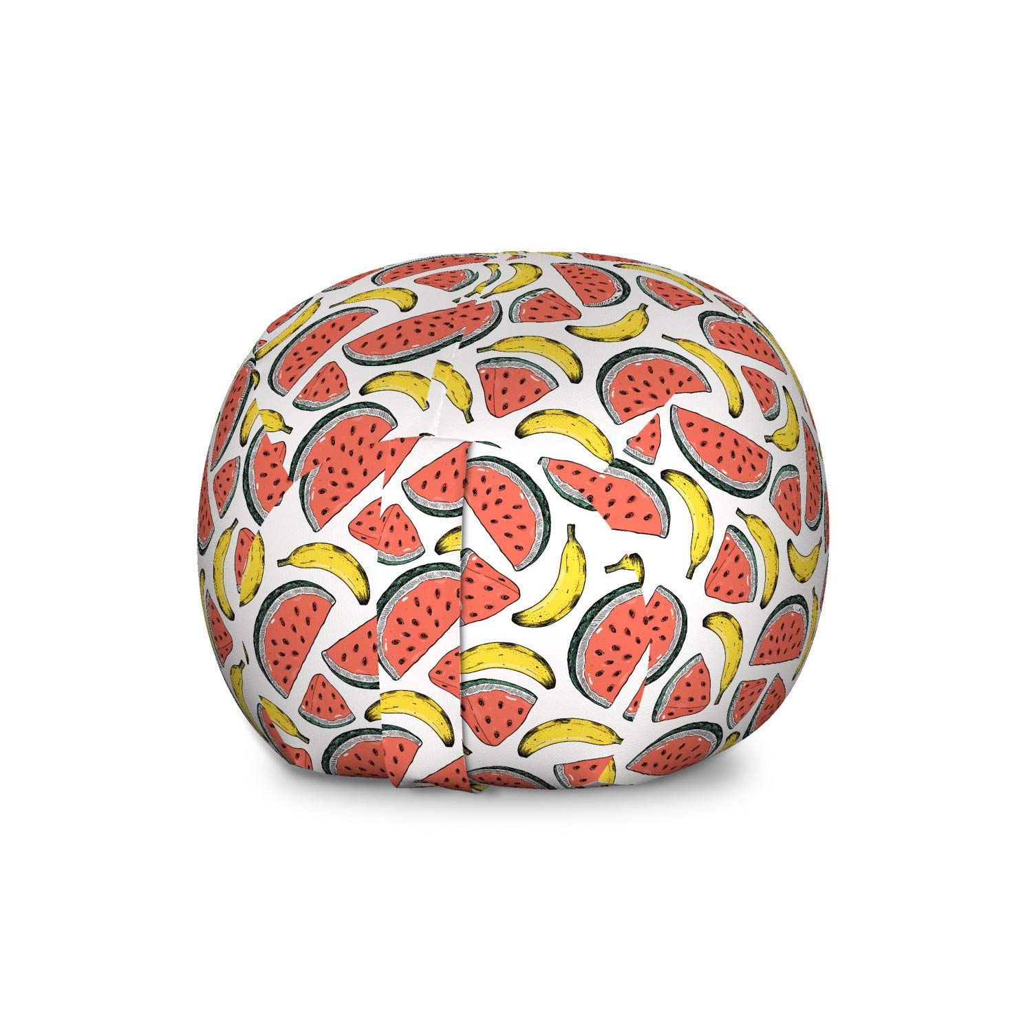 Ambesonne Fruit-Themed Storage Toy Bag Chair - Large Washable Stuffed Animal Organizer with Watermelon & Banana Design in Coral, White & Yellow | Kids' Room Decor, Playroom Storage, Nursery Organization