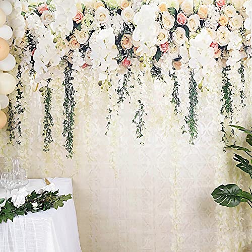 8 ft Vinyl Photography Backdrop White Roses Printed - Wedding Reception Party Decor, Bridal Shower Birthday Photo Booth Background