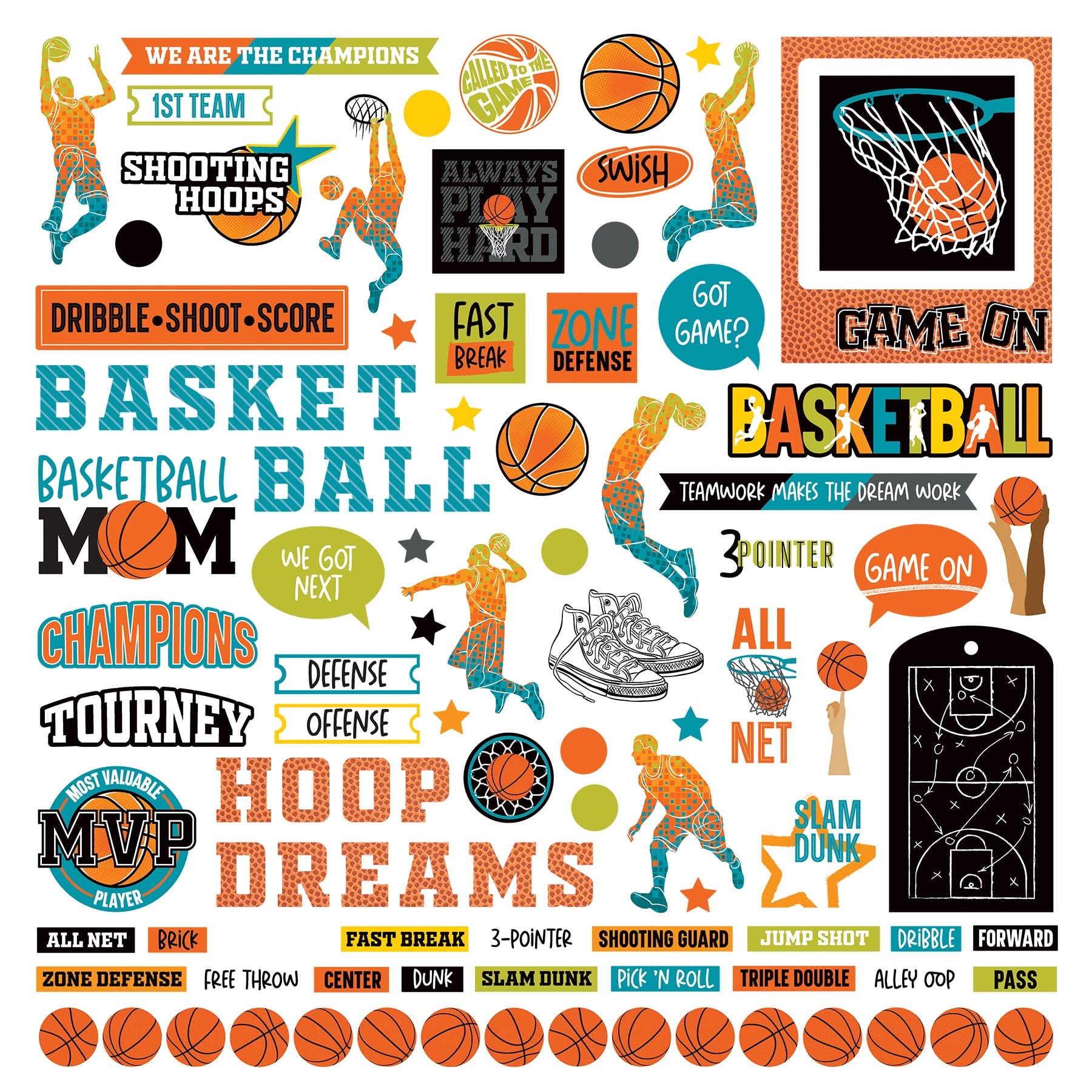 Boys Basketball MVP Scrapbook Stickers - 12