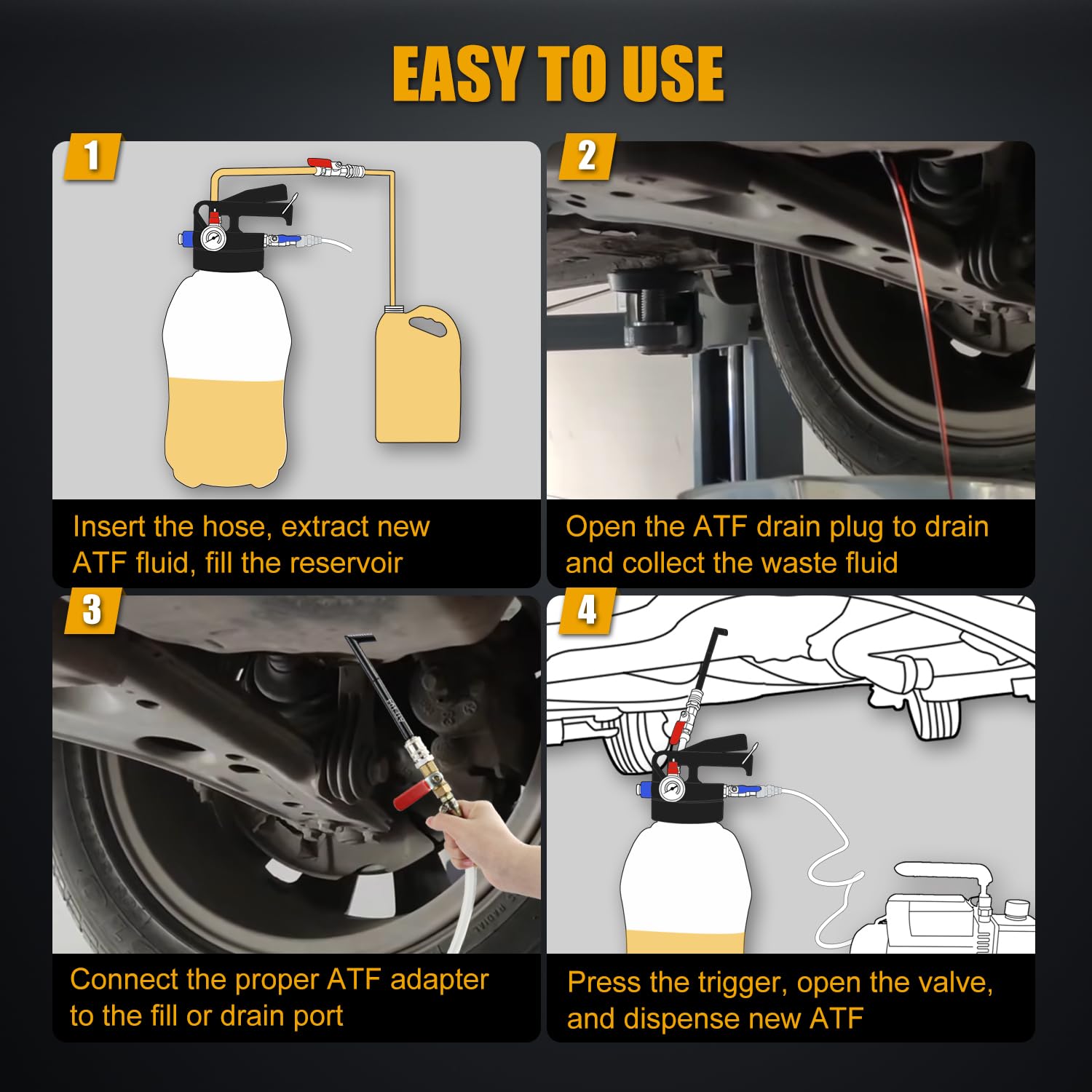 10L Pneumatic Transmission Fluid Transfer Pump Kit - ATF, Gear Oil & Differential Oil Extractor & Dispenser Tool with Adapters - Perfect for Garage, Auto Shop & DIY Car Maintenance