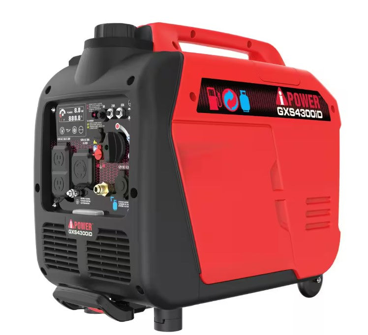 iPower GXS4300iD 3450W/4300W Dual Fuel Portable Generator - Gas & Propane Powered, Low THD Inverter with CO Alert - Ideal for Camping, RV Trips & Emergency Power Backup