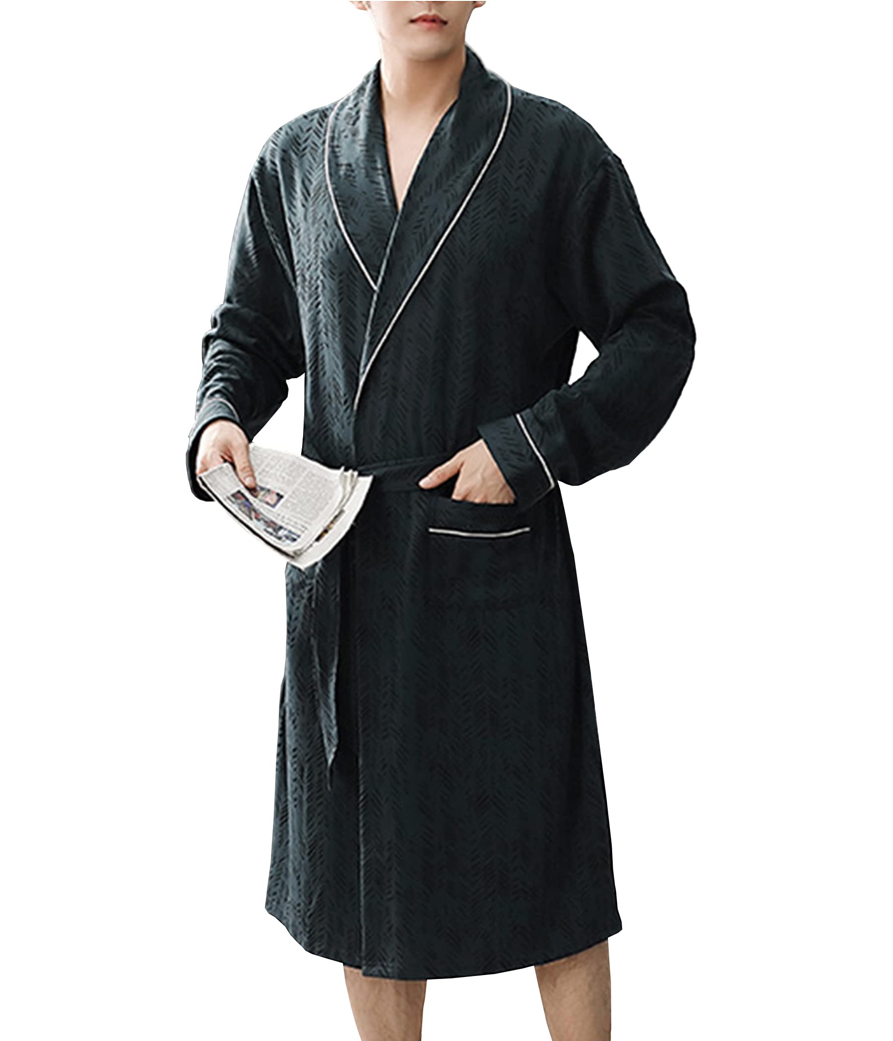 Men's Quick-Dry Polyester Bathrobe - Long Sleeve Cardigan Sleepwear & Dressing Gown for Home, Spa, and Lounging Comfort