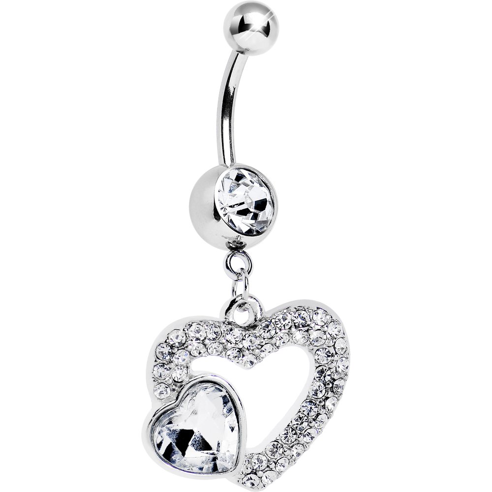 Body Candy Women's Clear Hollow Heart Dangle Belly Ring - Stylish Navel Piercing Jewelry for Belly Button Rings, Perfect for Summer Outfits & Beach Wear