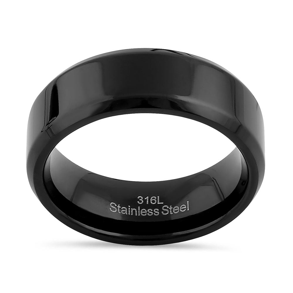 Stainless Steel 7mm Black High Polish Band Ring for Men - Durable Wedding Ring, Anniversary Gift, or Everyday Fashion Jewelry - Perfect for Grooms, Couples & Stylish Accessories