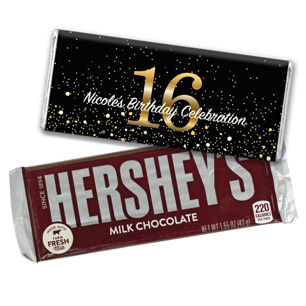 Personalized 16th Birthday Chocolate Bars with Custom Wrappers - 12 Count Milestone Candy Favors for Sweet Sixteen Parties, Graduation Gifts & Teen Celebrations