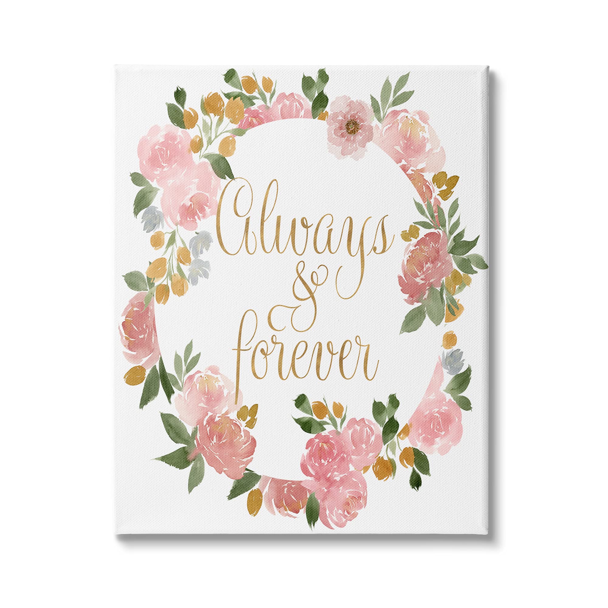 Stupell Industries Always and Forever Love Motivational Pink Rose Wreath Canvas Wall Art - 36