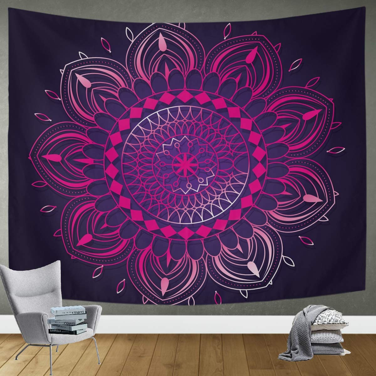 DOMIKING Hand Drawn Mandala Tapestry Wall Hanging - 90x60in Bohemian Wall Art Decor for Bedroom, Living Room & Office | Trippy Hippie Aesthetic, Meditation Space & Yoga Room Decor