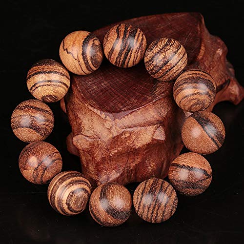 Wholesale Vietnam Agarwood Wooden Bracelets for Men - Tiger Pattern Buddha Round Beads Handmade String Jewelry (12mm Beads, Metal Color) - Perfect Christmas Gift & Spiritual Accessory for Meditation & Yoga