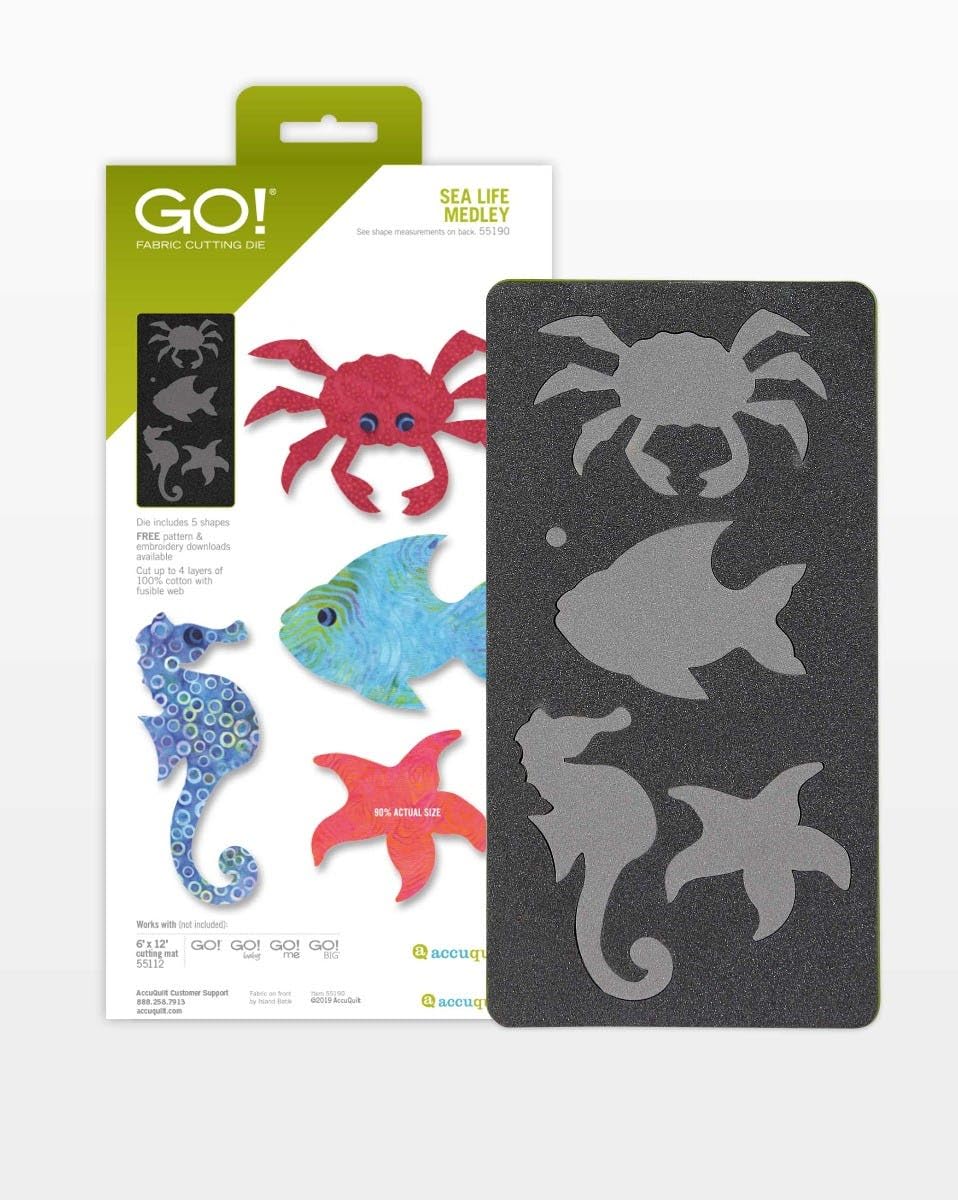 Accuquilt GO! Sea Life Medley Die - Precision Fabric Cutting Die for Quilting & Sewing - Perfect for Ocean-Themed Quilts, DIY Crafts, and Scrapbooking Projects