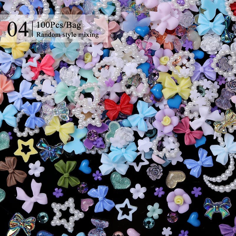 100pcs Mixed Pearl Charms for Nail Art Decoration - DIY Manicure, Acrylic Nails, Wedding & Party Nail Designs