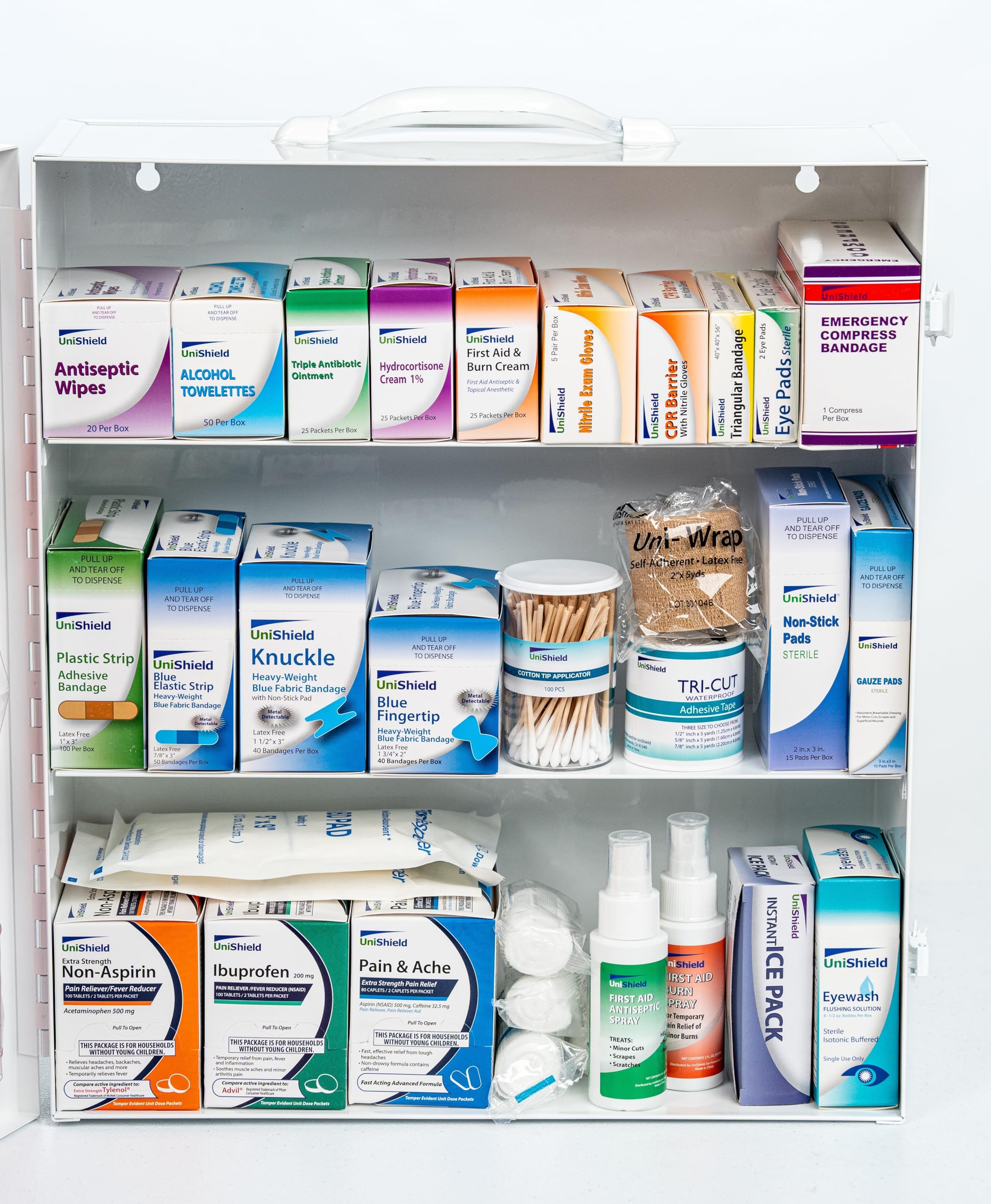 Wall Mount Metal First Aid Cabinet for Restaurants - Class A with Tablets & 3 Shelves | Commercial Kitchen, Office, School Emergency Safety Storage