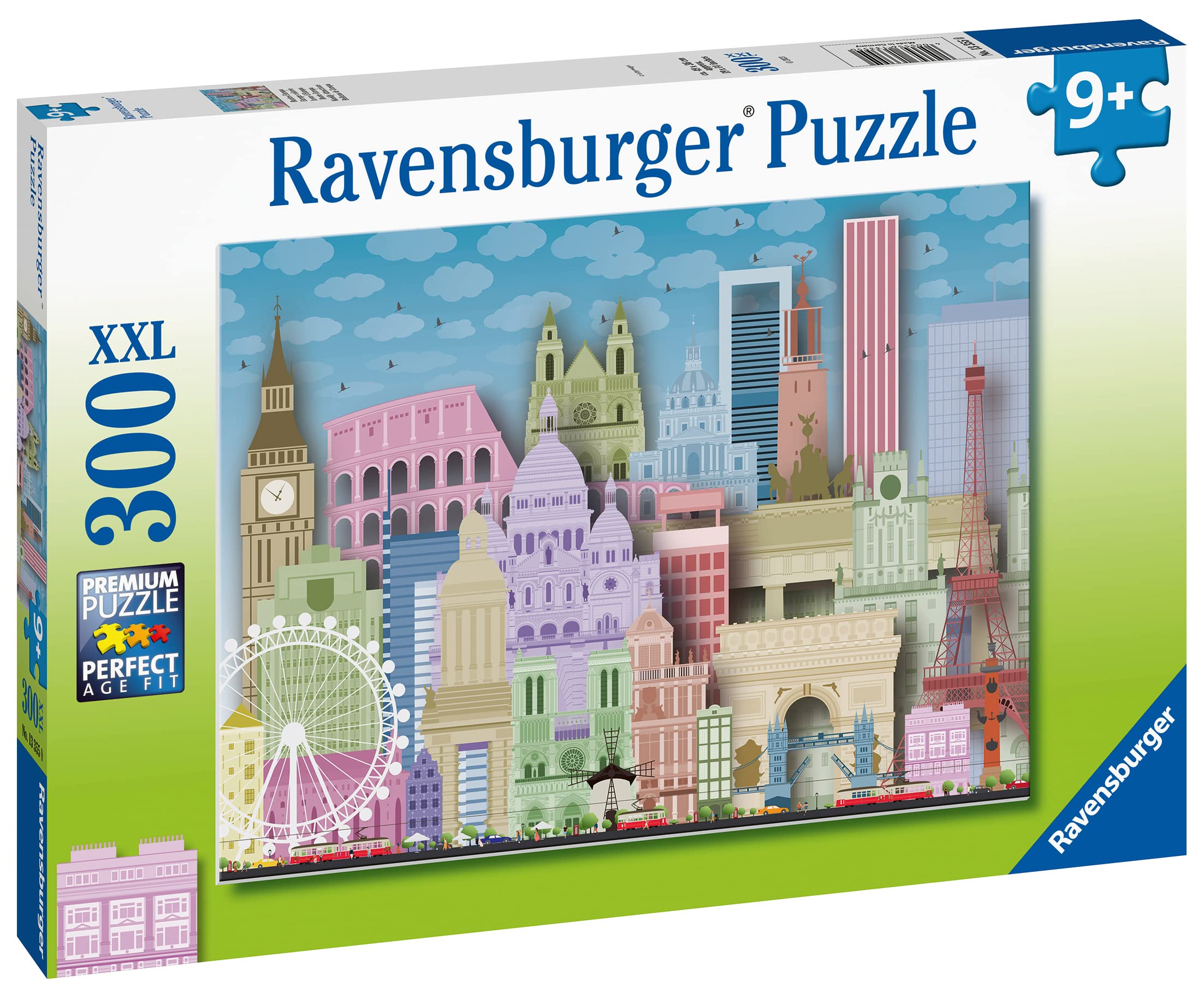 Ravensburger 300-Piece XXL Puzzle for Kids - Colorful Europe Landmarks - Premium Quality Thick Cardboard - Ages 9+ - Educational Travel-Themed Puzzle for Family Game Night & Classroom Learning Activities